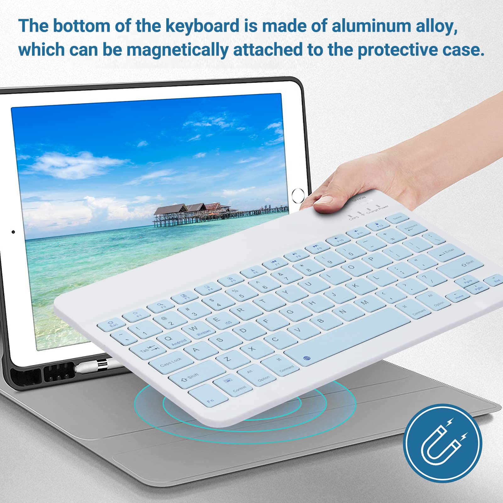 Ultra-Thin Wireless Bluetooth Keyboard and Mouse Combo - 2.4GHz Rechargeable for iPad Pro/Air/9.7, iOS, Android, Windows Devices (Blue) - Perfect for Home Office, Remote Work & Tablet Computing