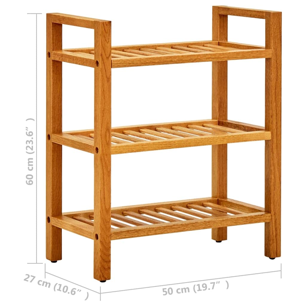 3-Tier Solid Oak Wood Storage Rack for Bathroom, Kitchen, Entryway, Living Room & Bedroom - 19.6