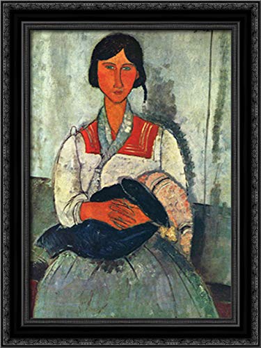 18x24 Black Ornate Wood Framed Canvas Art - Gypsy Woman with Baby Painting by Amedeo Modigliani - Perfect for Living Room, Bedroom & Office Wall Decor
