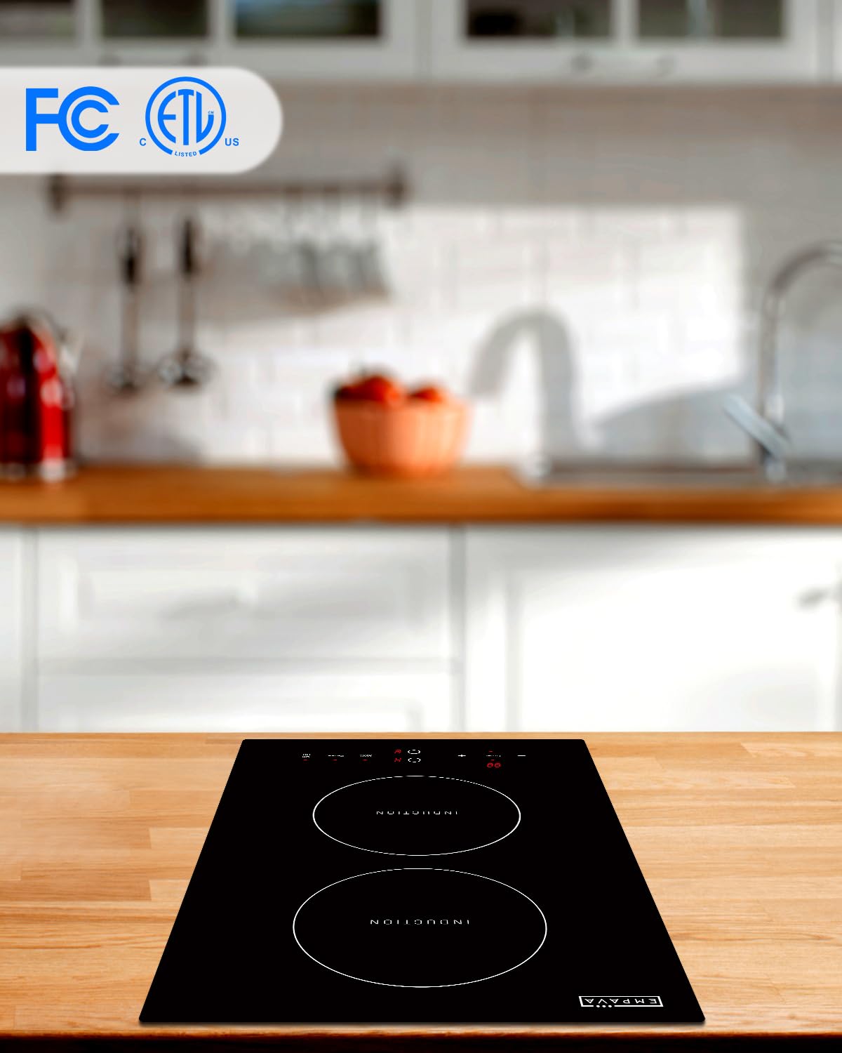 Empava 12 Inch Electric Induction Cooktop - 2 Burners, Smooth Glass Surface, 120V, Black - Perfect for Home Kitchen, RV, Dorm & Small Spaces