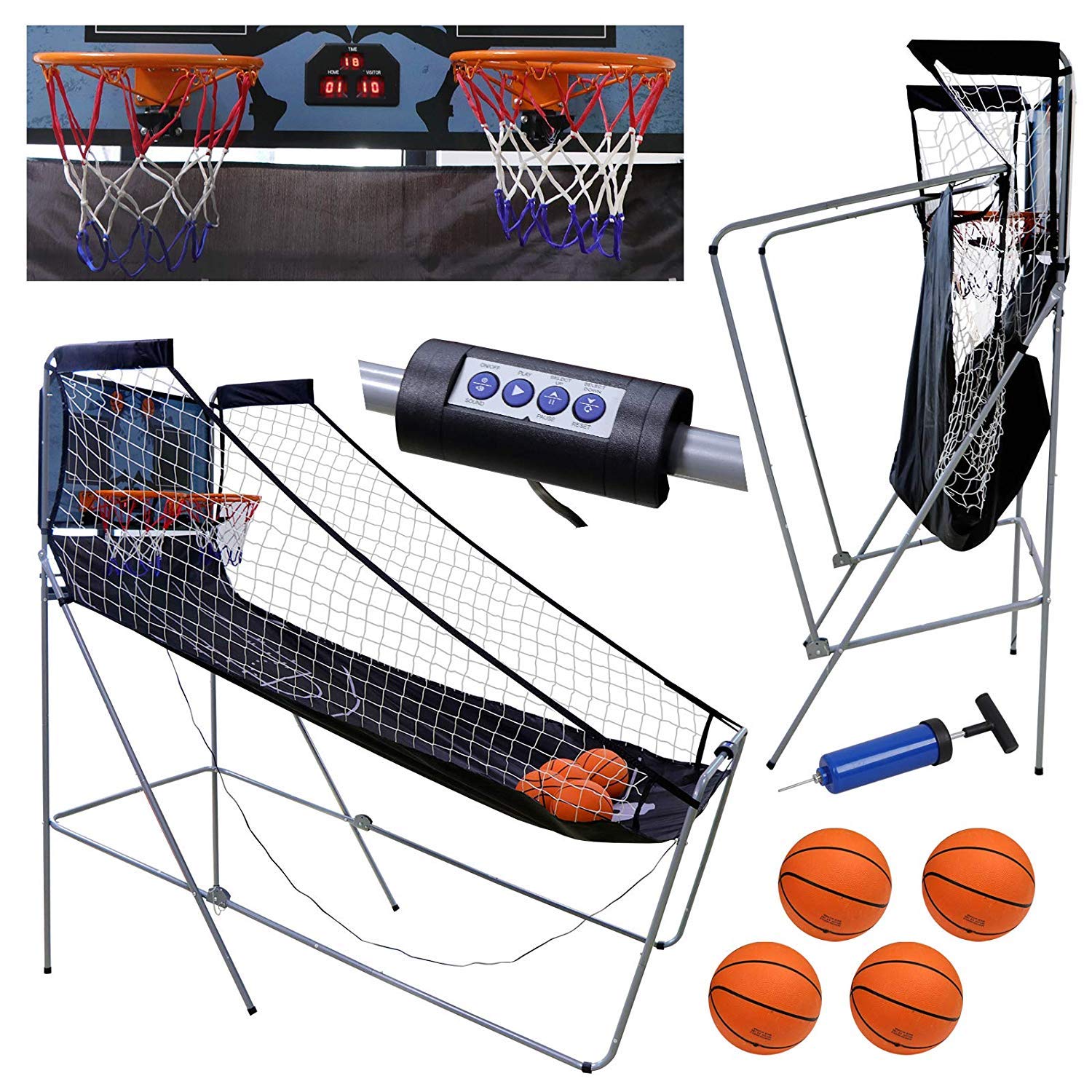 Saturnpower Foldable Electronic Basketball Arcade Game - Dual Shot 2 Player Indoor Hoop with 4 Balls | Perfect for Home Entertainment, Kids Parties & Sports Training