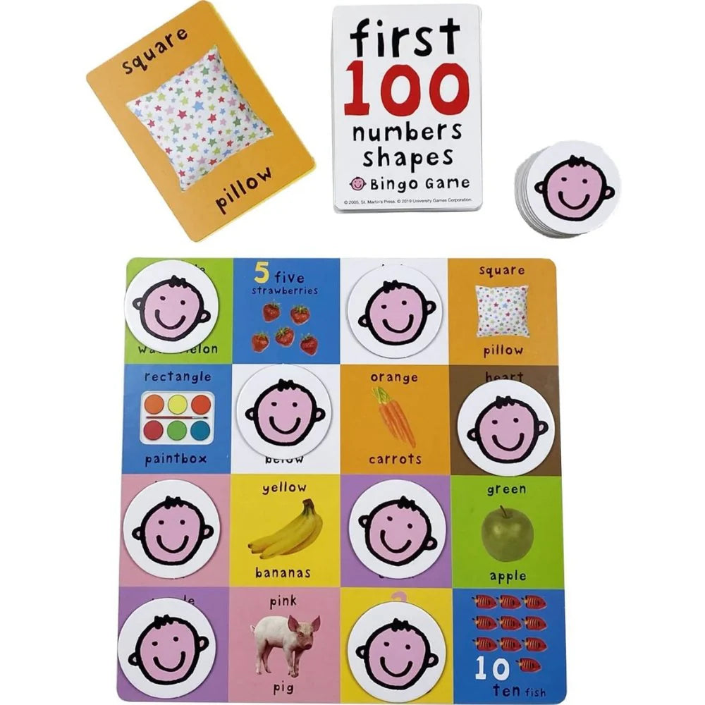 First 100 Numbers, Colors & Shapes Bingo Game - Fun Learning Activity for Toddlers & Preschoolers - Perfect for Classroom, Homeschool & Family Game Night