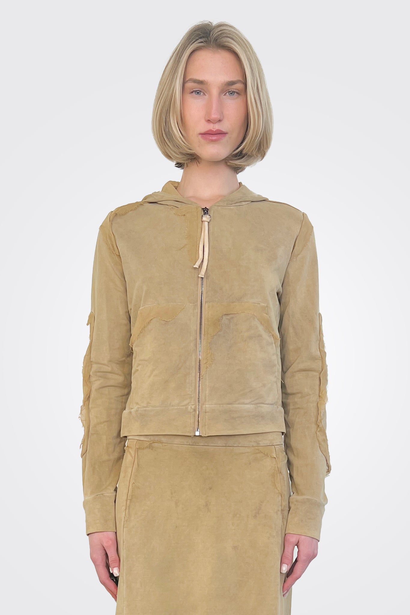 Men's Khaki Hooded Fleece Sweatshirt - Soft & Warm Pullover for Casual Wear & Outdoor Activities