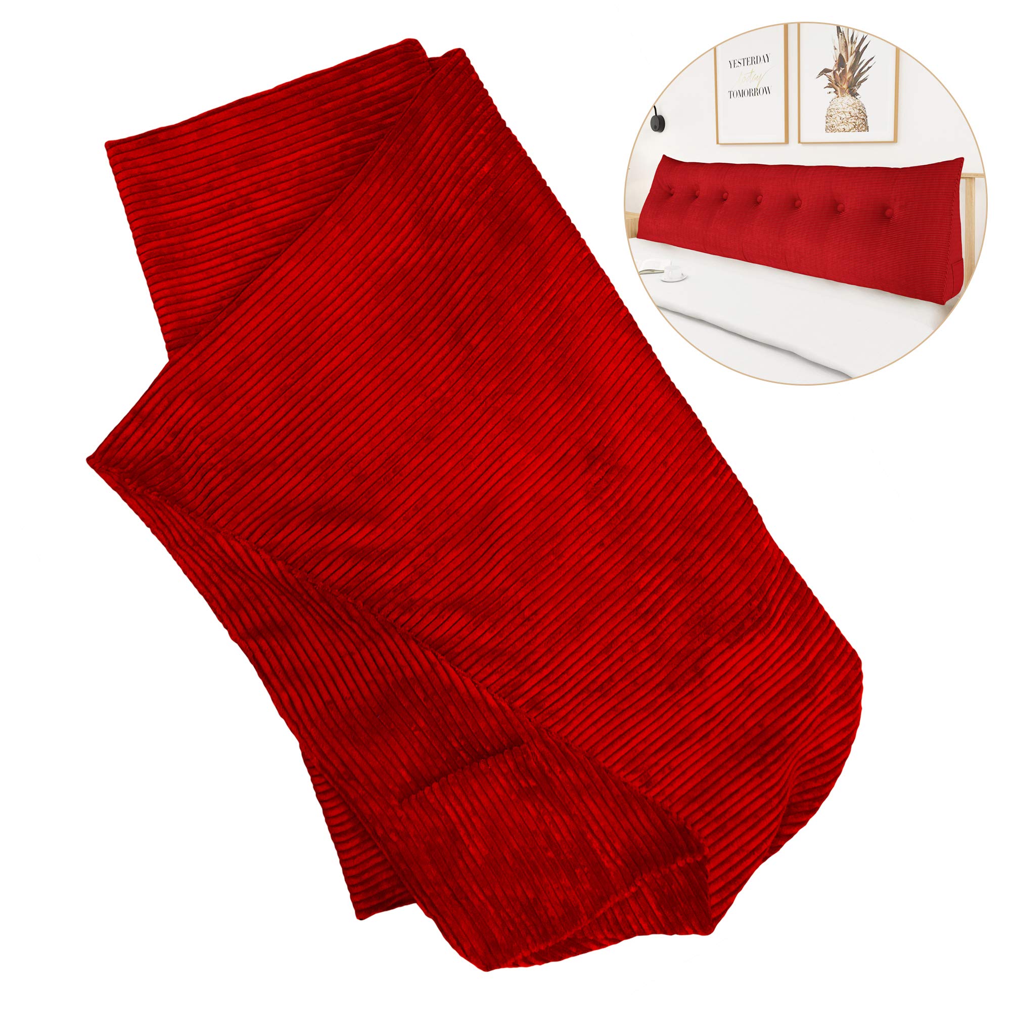 WOWMAX 100% Cotton Triangle Pillow Cover - Queen Size Red Wedge Pillow Case for Reading, Headboard, Backrest & Bolster - Soft & Breathable Bedding Accessory for Living Room, Bedroom & Office Use