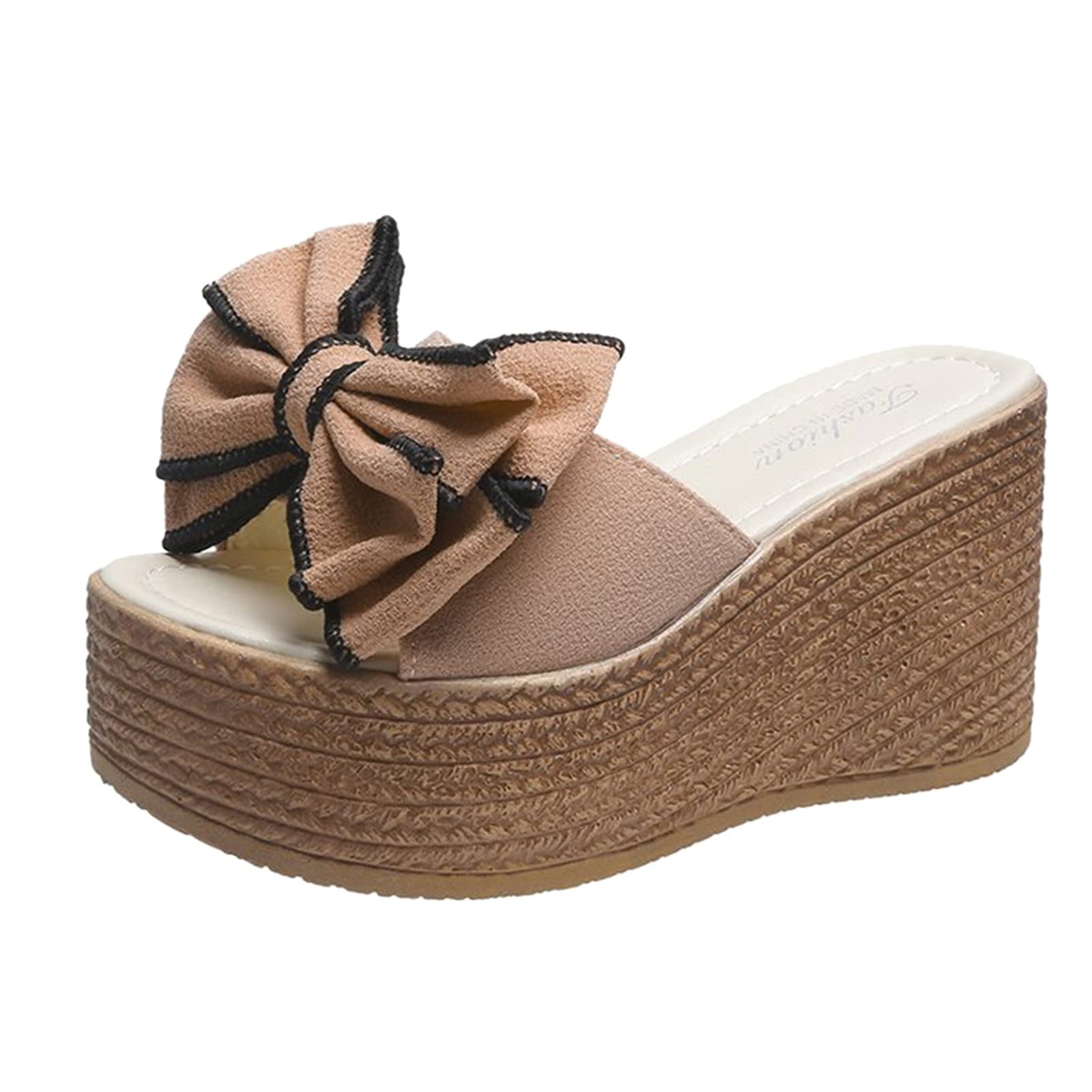 Women's Fashion Wedge Heel Sandals - Bow Detail Summer Casual Shoes for Women | Comfortable High Heel Open Toe Sandals for Beach, Party, and Daily Wear (Size 8)