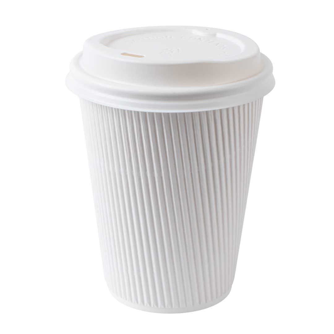 Restaurantware 12oz Insulated Coffee Cups with Lids - 200 Count White Disposable Paper Hot Cups, Leakproof & Non-Slip Design for Coffee, Tea, Hot Chocolate & Lattes - Perfect for Cafes, Offices & Catering Events