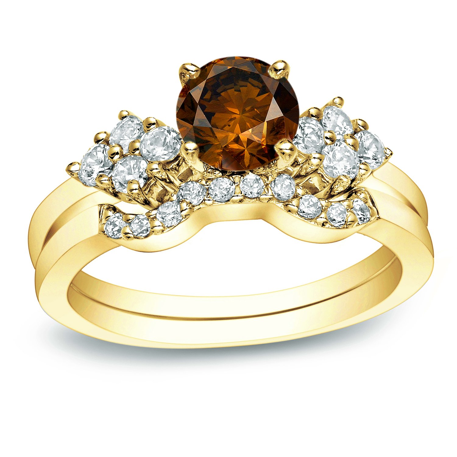 14K Gold Round-Cut Diamond Bridal Set Ring (1 CTTW, Brown, H-I Color, I1-I2 Clarity) Size 4-9 - Perfect for Engagement, Wedding & Anniversary Gifts