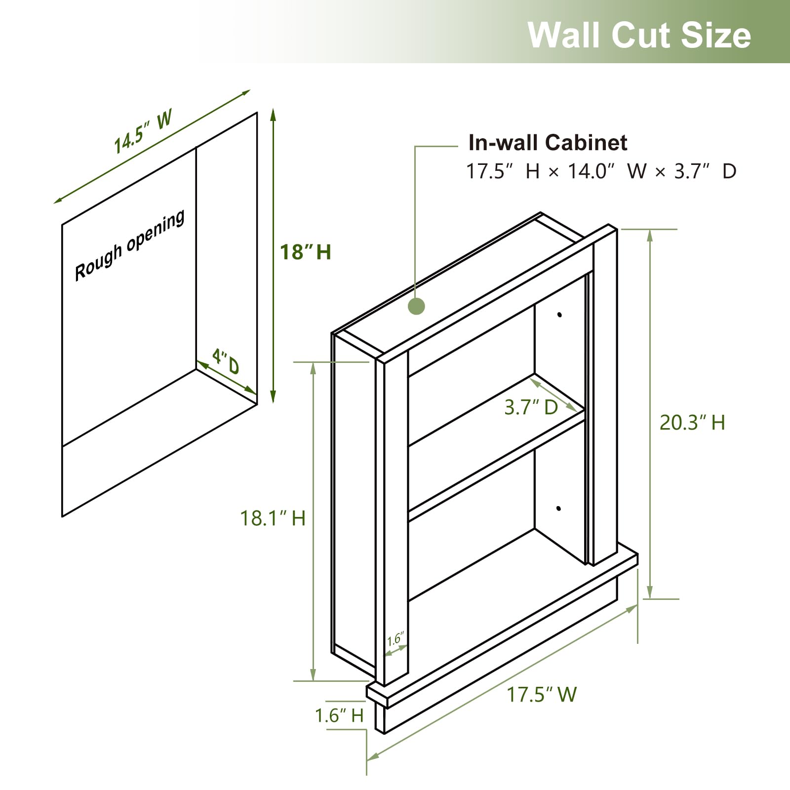 14x18 Inch Recessed Medicine Cabinet - Wall Mounted Bathroom Storage with Shower Niche | Black MDF Drywall Insert for Bathroom, Bedroom & Hallway Organization | Perfect for Small Spaces & Modern Home Decor