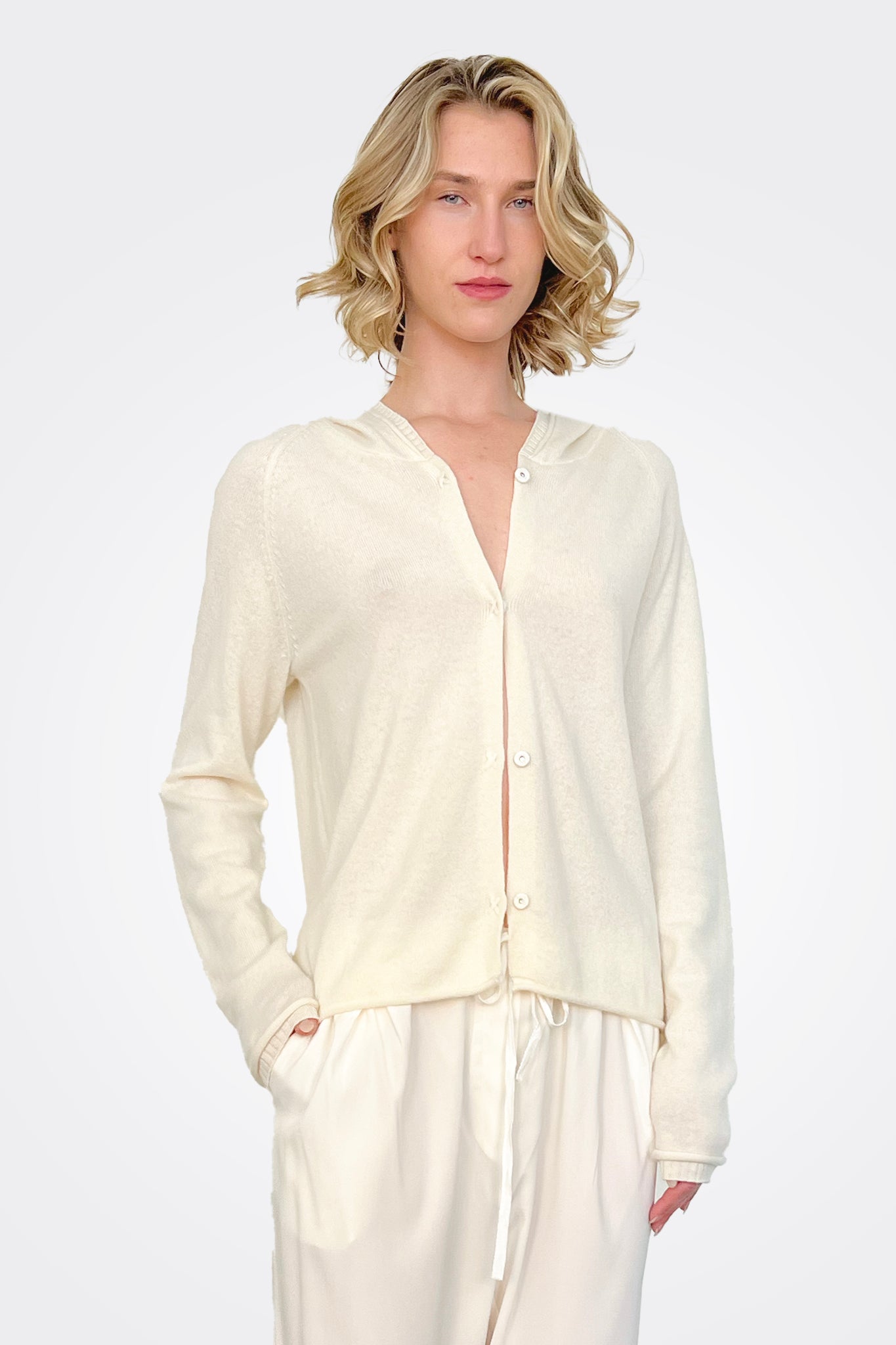Luxury Cashmere Hoodie with Button Closure - Natural Color for Women | Cozy Winter Wear & Casual Outfits