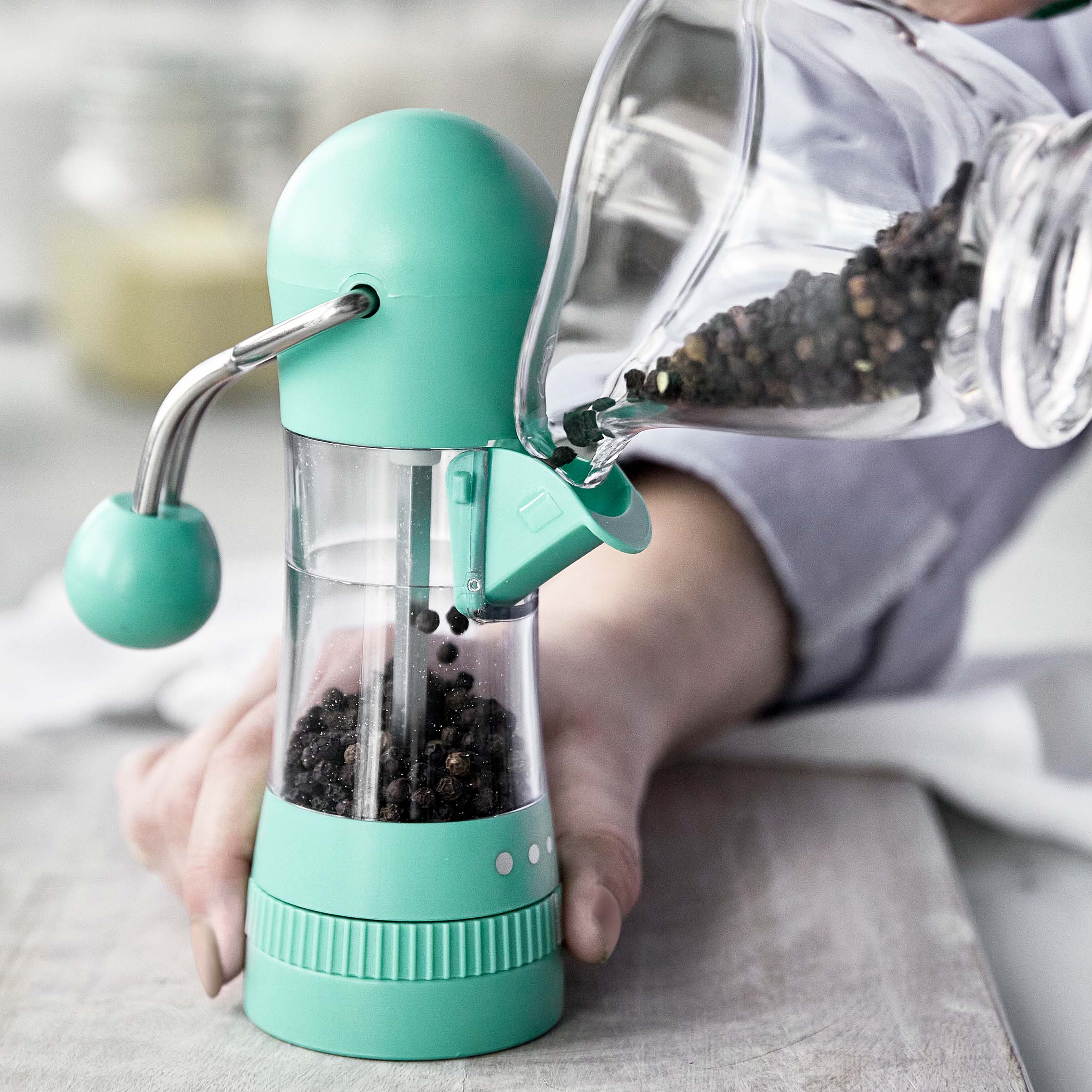 Premium GreenLife Salt and Pepper Grinder Set - Adjustable Ceramic Spice Mill with Ergonomic Design - Turquoise Kitchen Essential for Cooking, Baking & Dining Table Use