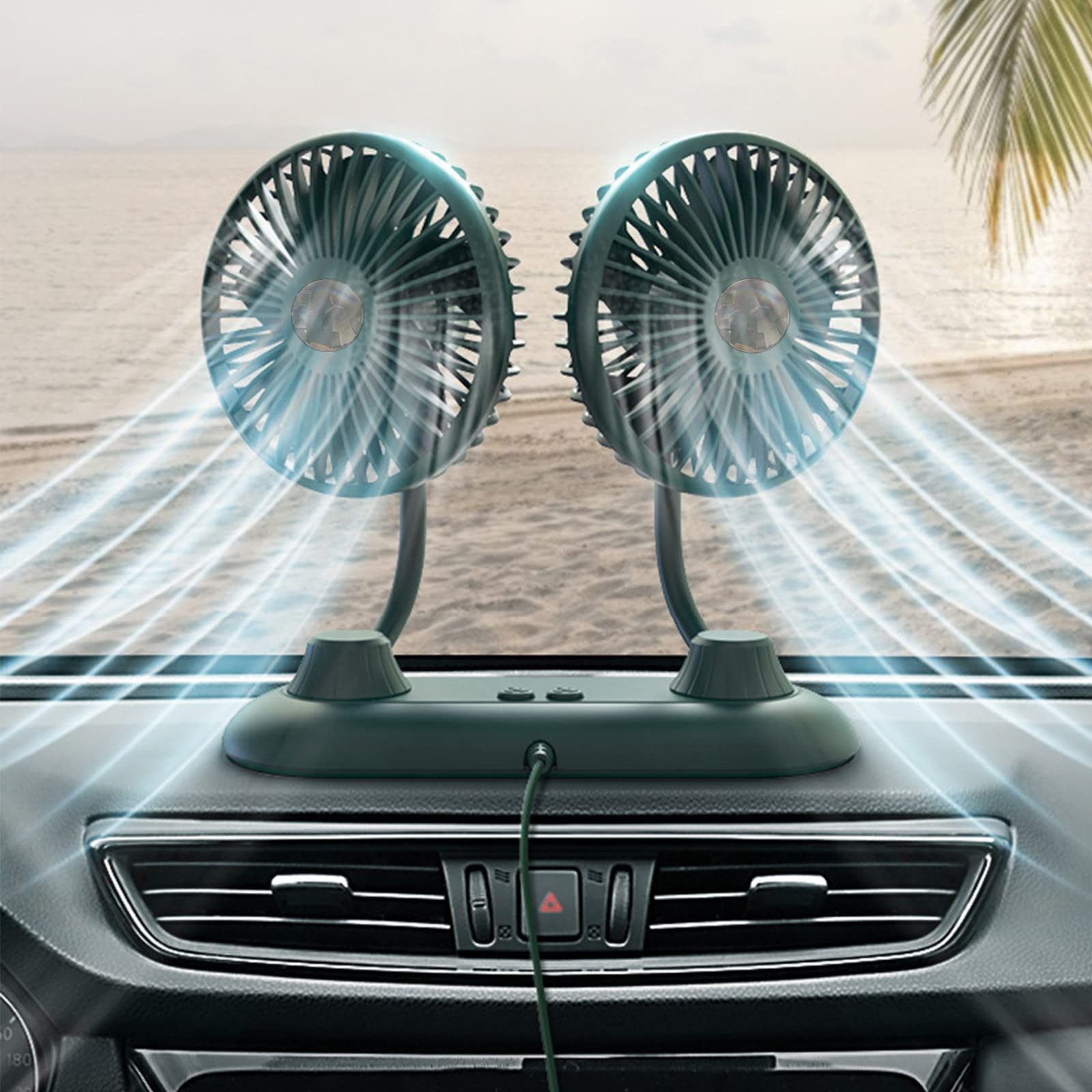 3-Speed Dual Head USB Car Fan - Strong Rotation Mini Fan for Dashboard, Office & Travel - Ideal Cooling Gift for Drivers & Commuters