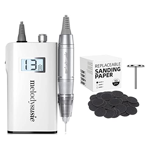 MelodySusie Professional Rechargeable 30000 RPM Nail Drill - Electric E File with 6 Bits & Sanding Bands for Manicure Pedicure, Acrylic Gel Polish & Nail Art - Perfect for Home Salon & Professional Nail Technicians