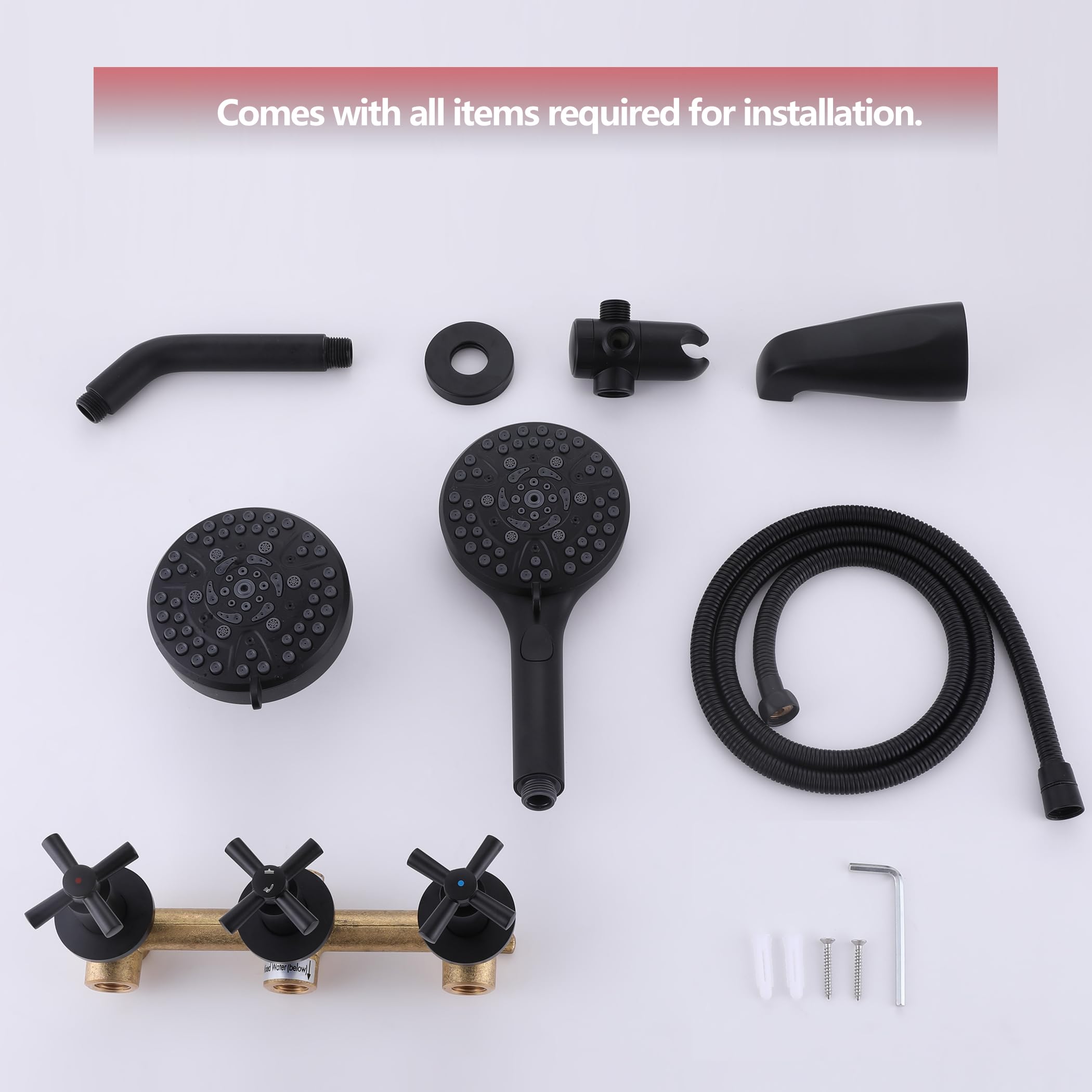 3 Handle Matte Black Tub Shower Faucet Set with Tub Spout & Valve - Complete Bathtub Shower Trim Kit for Bathroom Renovation | Perfect for Modern Home & Spa-Like Shower Experience