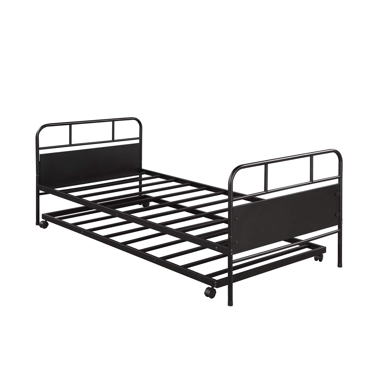 Knocbel Metal Twin Platform Bed Frame with Trundle, Headboard & Footboard - 77