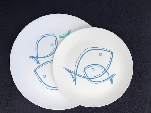 Eco-Friendly Bamboo Dinner Plate Set with Fish Design - 6 Pack 10 Inch Plates for Indoor & Outdoor Use - Perfect for Picnics, Parties, and Everyday Dining