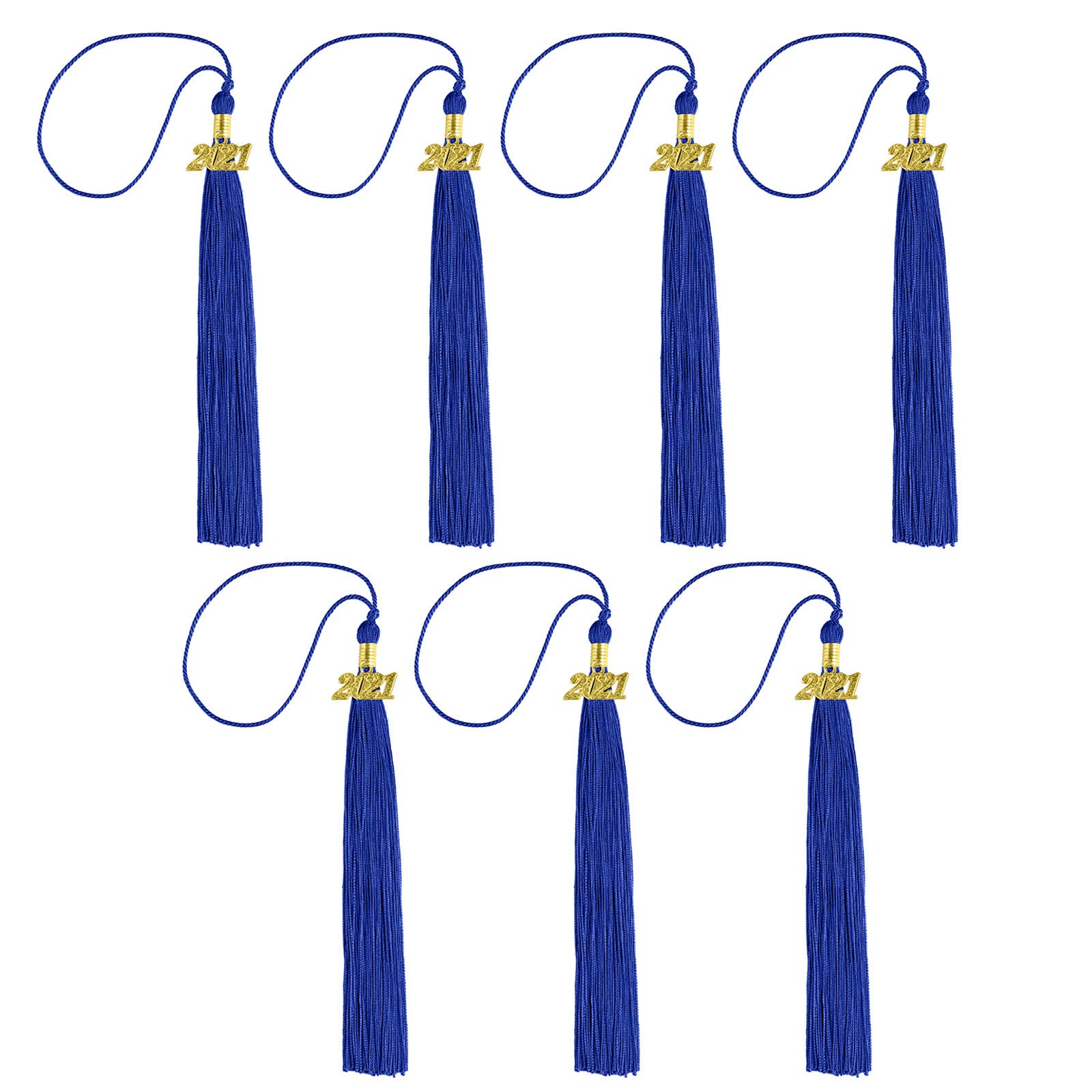 7-Piece Graduation Tassel Set with 2021 Gold Pendants - Bachelor's Degree Cap Decorations & Keepsake Charms (Blue) - Perfect for Graduation Ceremonies, Photo Props, and Party Favors