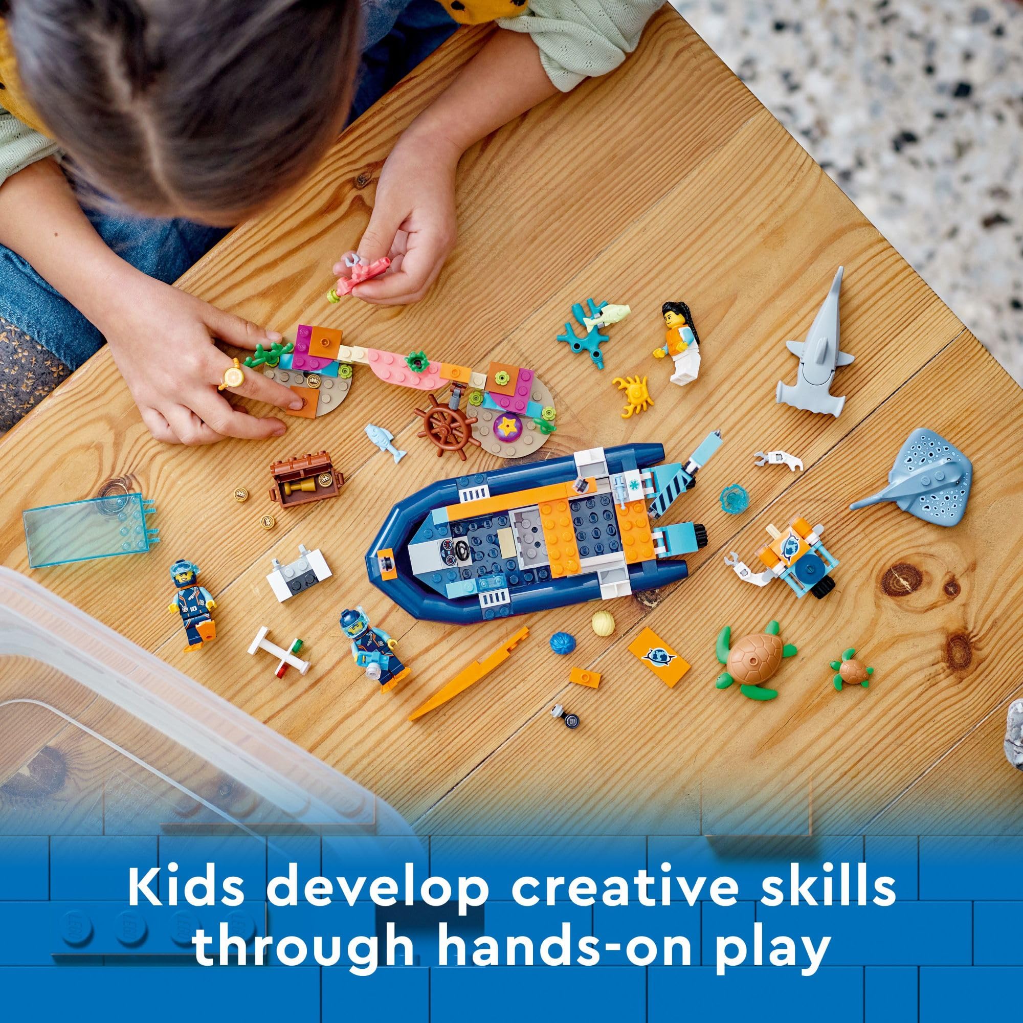 LEGO City Explorer Diving Boat 60377 - Ocean Adventure Building Toy Set with Mini-Submarine, 3 Minifigures & Sea Creatures (Shark, Manta Ray, Crab, Turtles, Fish) | Perfect for Underwater Exploration Play & STEM Learning