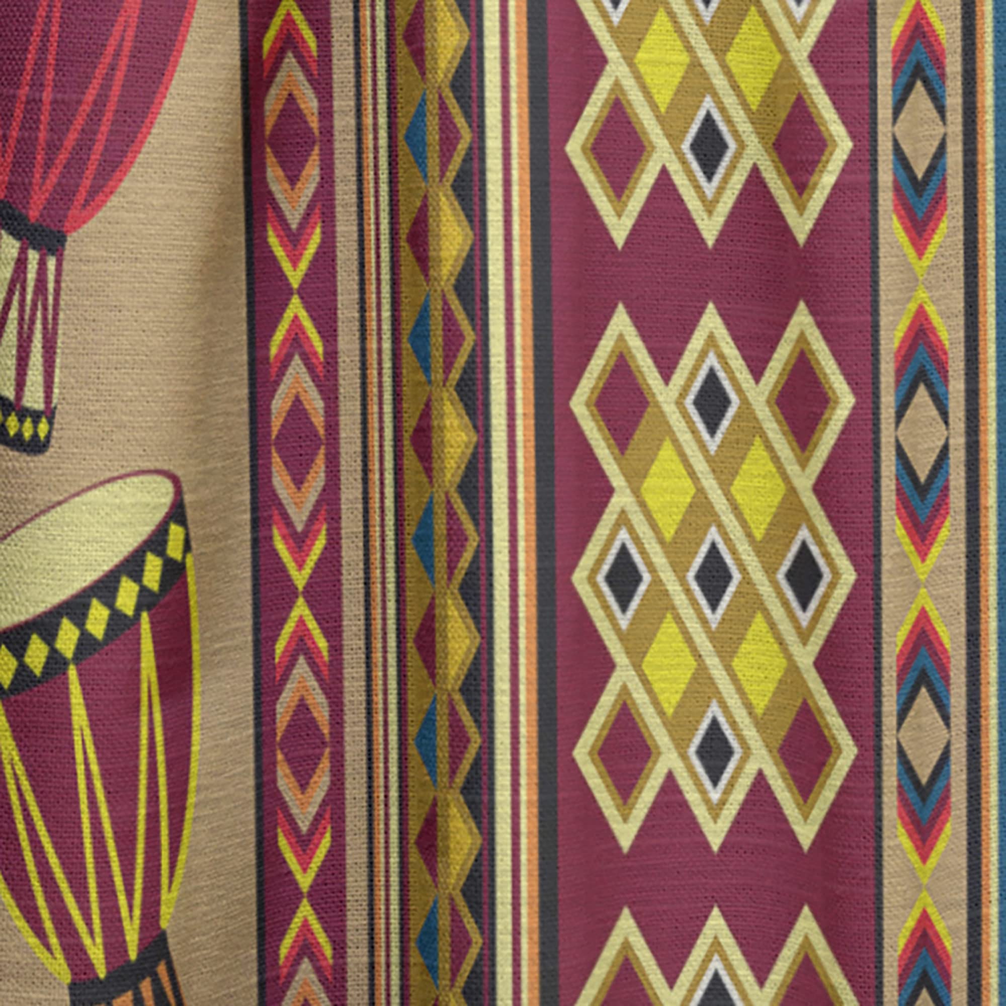 DesignQ African Drum Print Blackout Curtains - Thermal Insulated Single Panel (52x63 inches) for Bedroom & Living Room - Perfect for Home Decor, Privacy & Light Control
