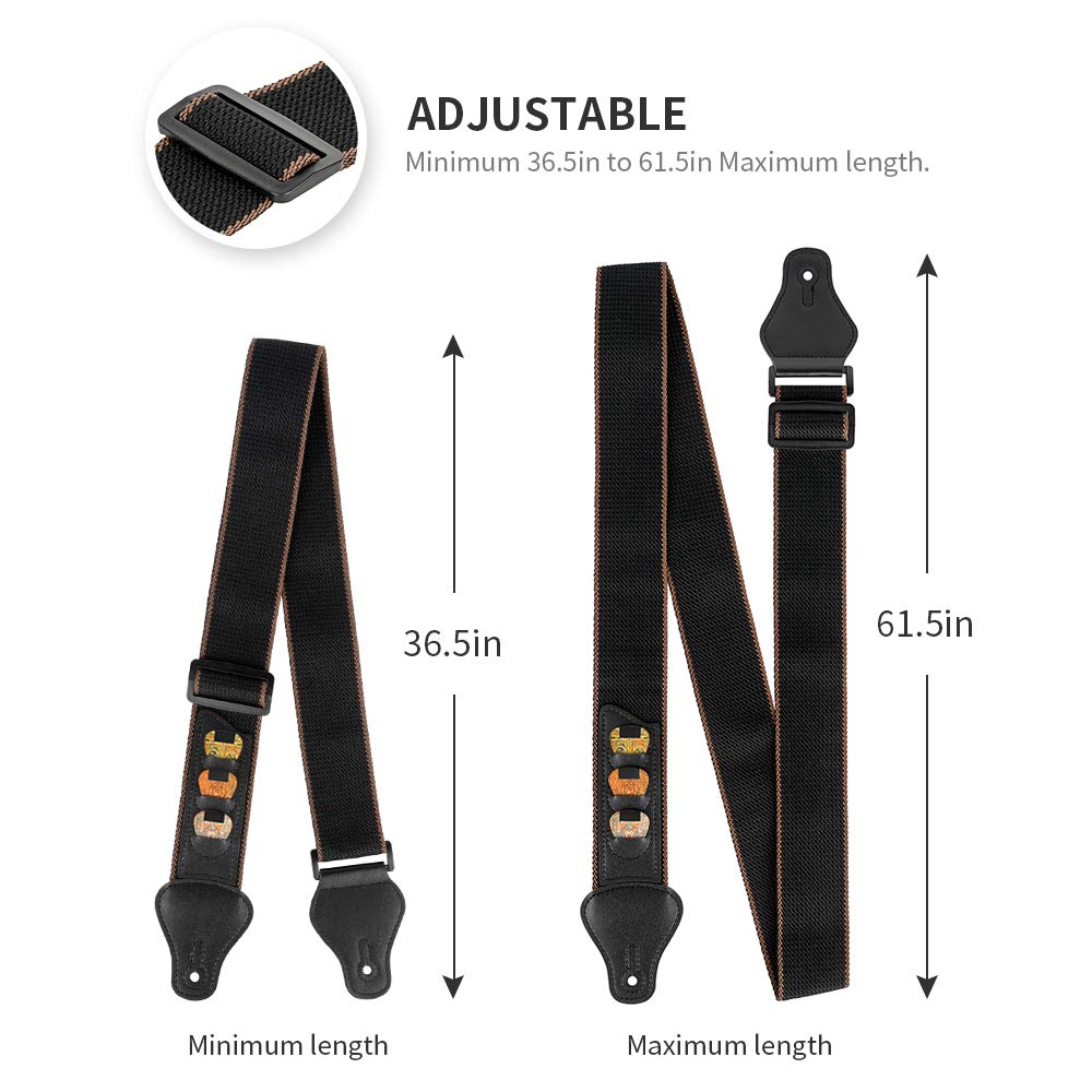 Premium Guitar Strap - 100% Soft Cotton Adjustable Strap with 3 Pick Holders for Bass, Electric & Acoustic Guitars | Comfortable & Durable for Live Performances, Studio Sessions & Practice