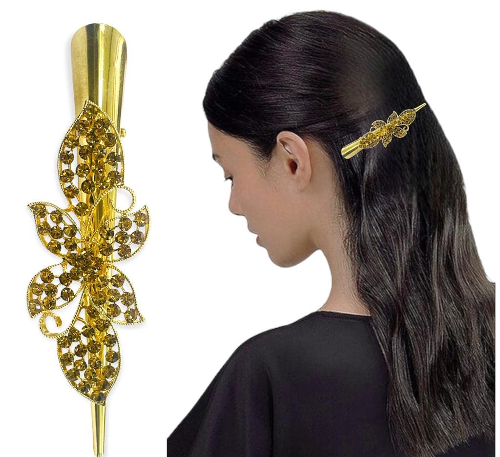Bakefy Metal Alligator Hair Clips with Teeth & Holes - Non-Slip Hair Styling Barrettes for Curling, DIY Hairstyling Accessories (Large, Gold) - Perfect for Salon, Home Use & Professional Hairdressing