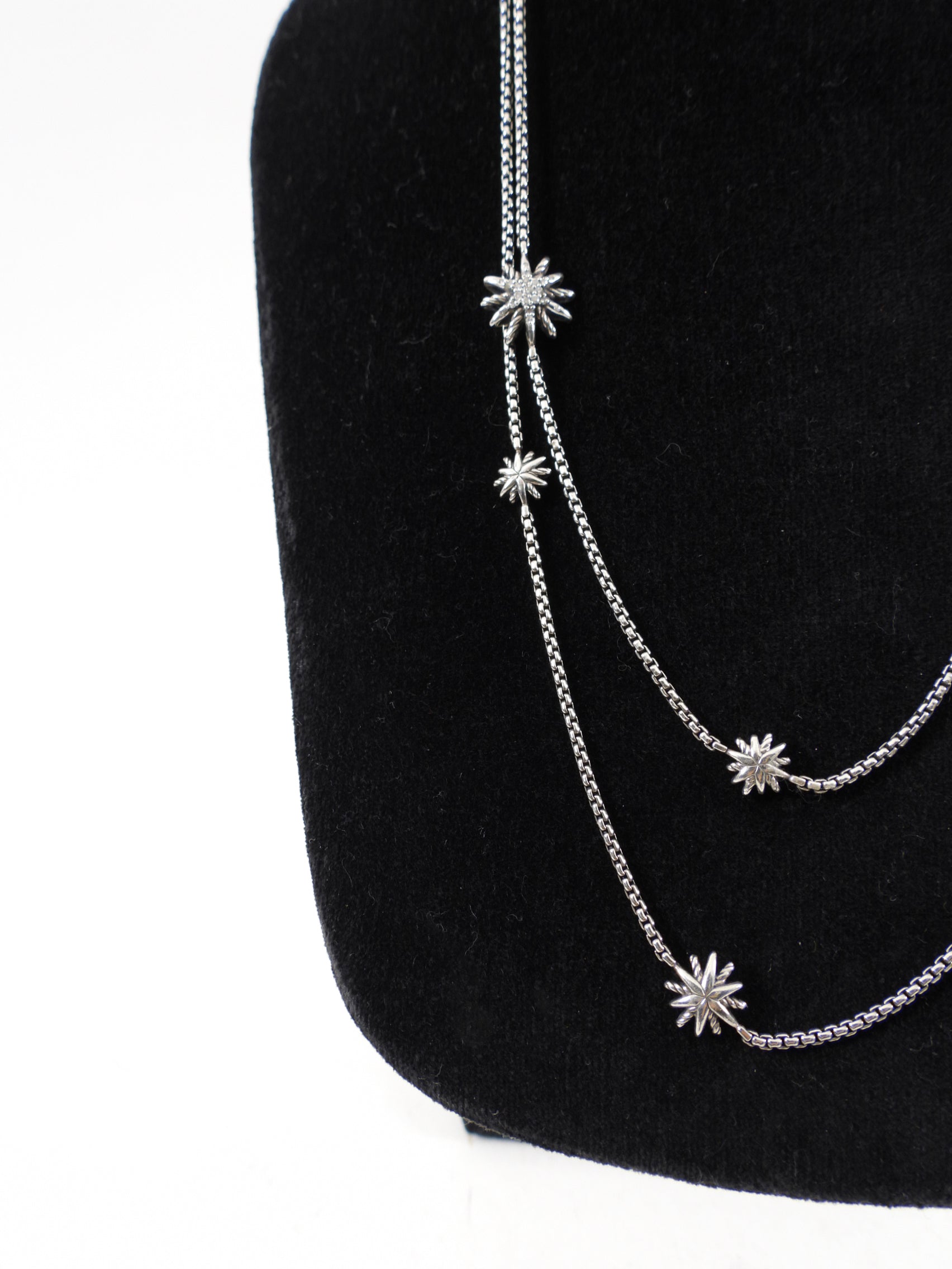 David Yurman Sterling Silver Starburst Diamond Station Long Necklace for Women - Elegant Layering Necklace for Everyday Wear & Special Occasions