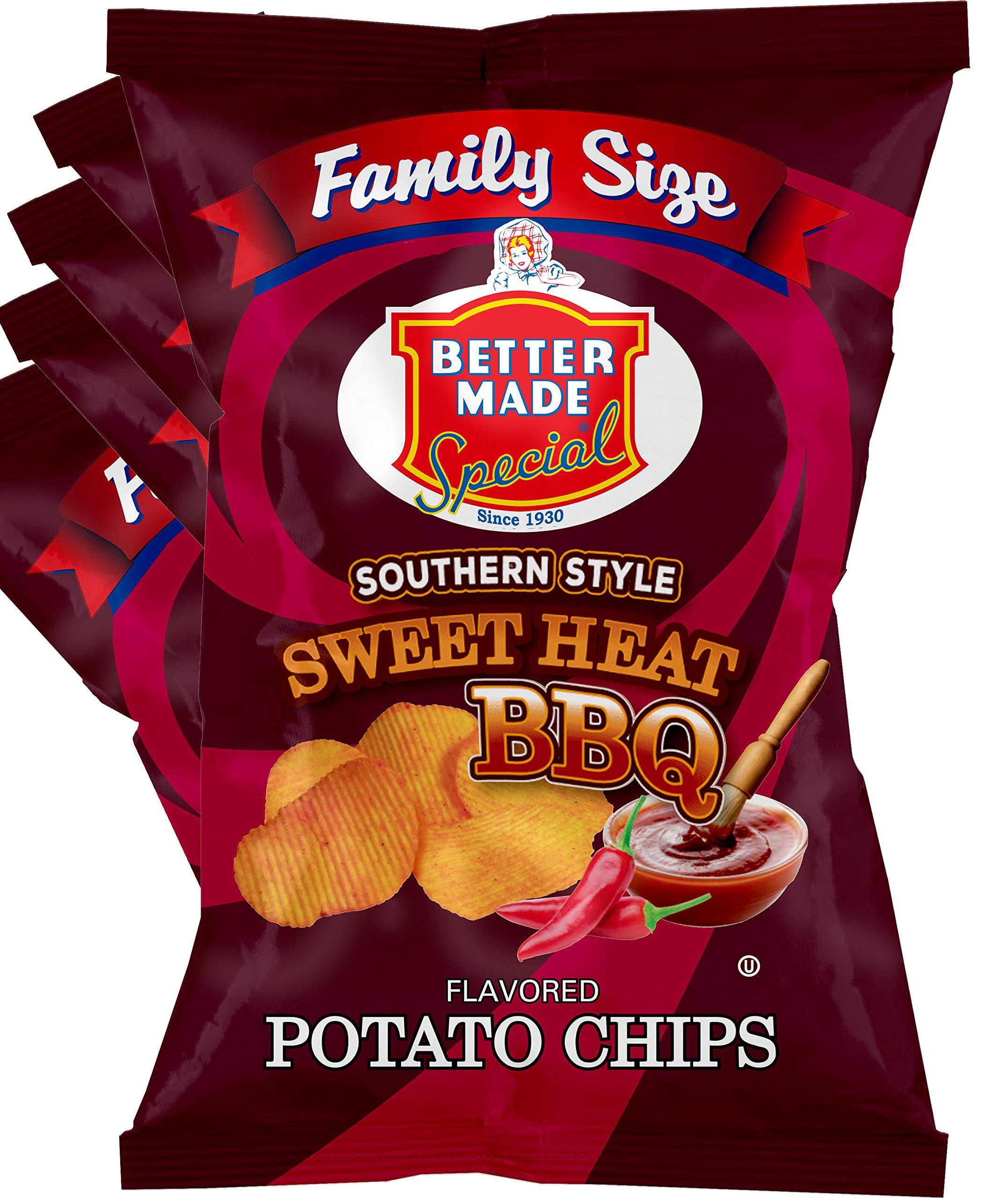 Better Made Special Family Size Potato Chips - 8 Pack (8 x 8.5 oz Bags) | Sweet Heat BBQ Flavor | Crispy, Crunchy, Gluten-Free Snacks Made from Fresh Potatoes | Perfect for Parties, Lunches, and Family Gatherings