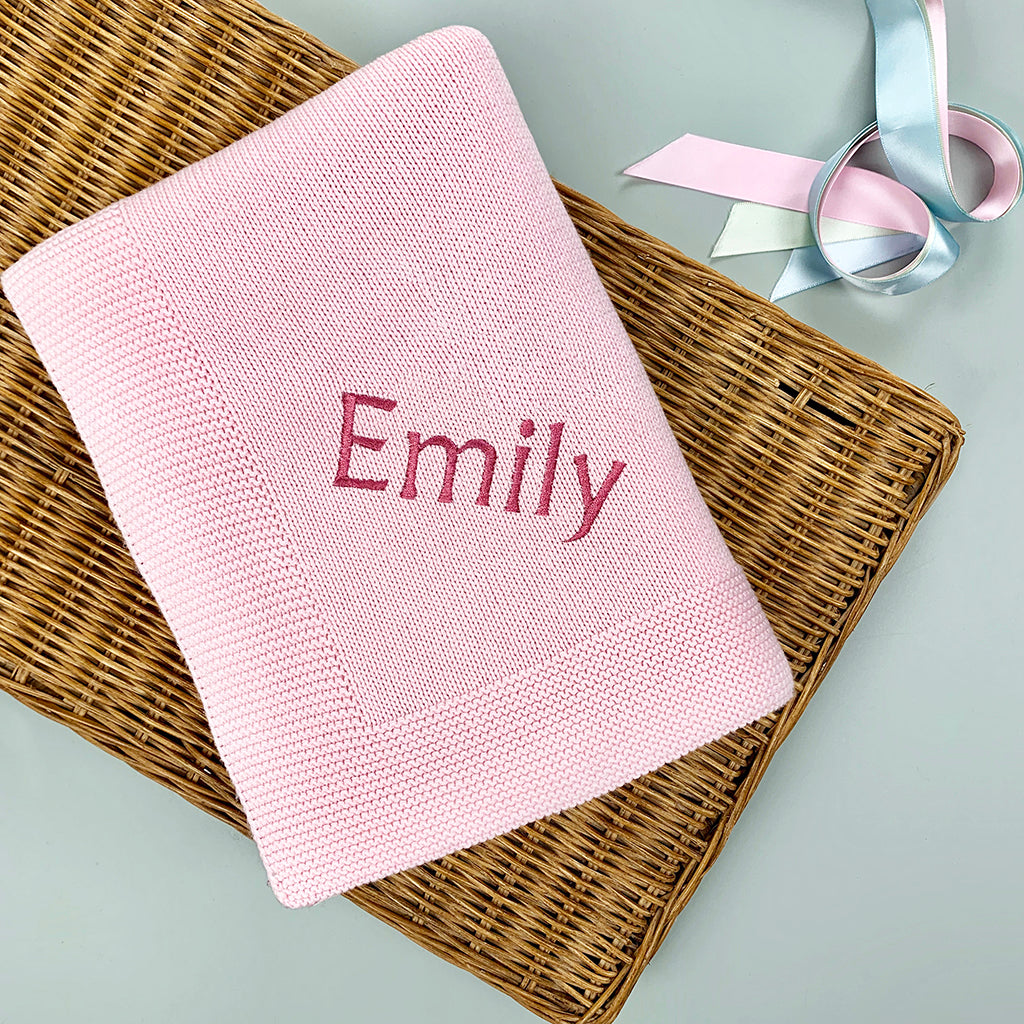 Steiff Personalized Pink Hoppie Rabbit with Knitted Blanket Gift Set - Perfect Baby Shower & First Birthday Present