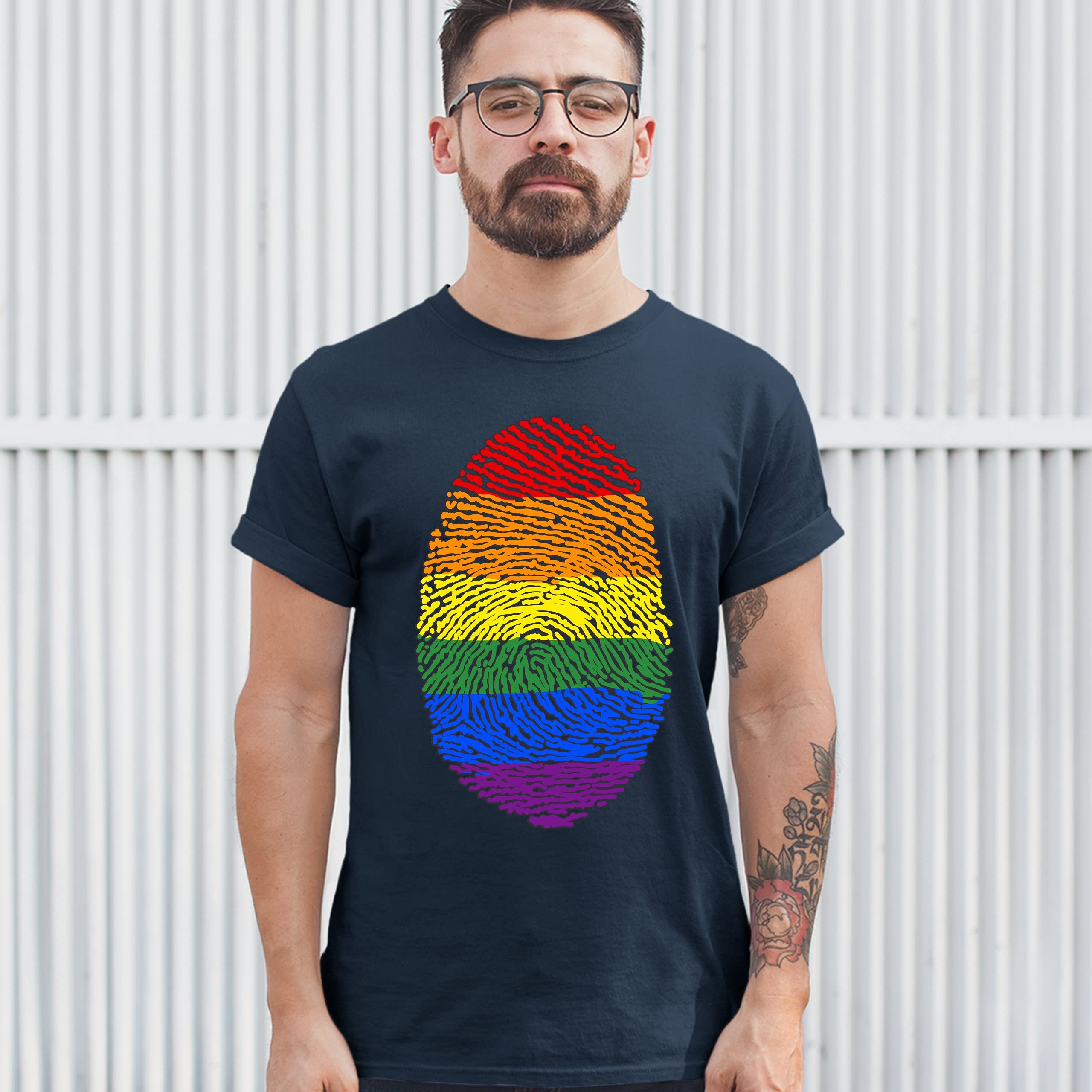 Rainbow Fingerprint T-Shirt - Gay Pride Month LGBTQ Support Ally Men's Tee - Perfect for Pride Parades, LGBTQ Events & Everyday Wear