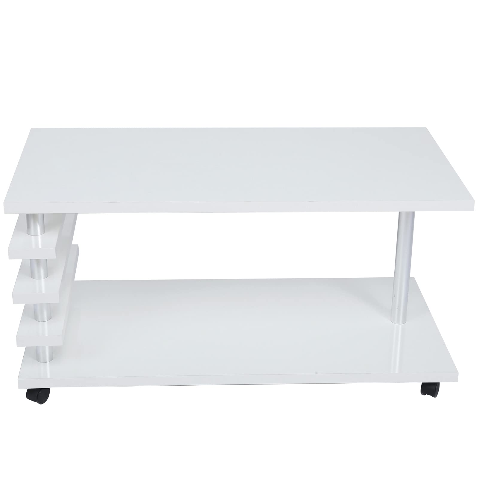 Modern Style LED Coffee Table with Universal Wheels & High Gloss Finish - Removable White Side Table for Living Room, Bedroom & Home Office - Perfect for Small Spaces, Nightstands & Contemporary Decor