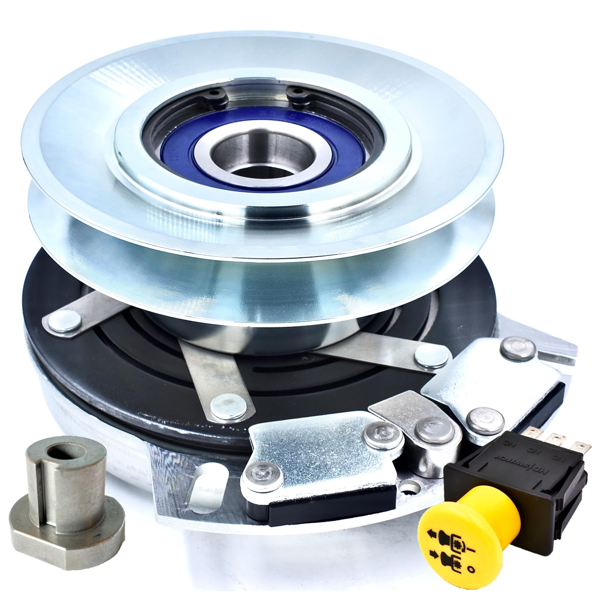 High Torque HD Switch 150ft-lb (OEM 125) with BIG Bearing Billet Pulley PTO Clutch AM141536 AM136787 & 20A Blade PTO Switch AUC10632 - Compatible with John Deere EZtrak Z225 Z235 Z425 Z445 Z465 Mowers (42
