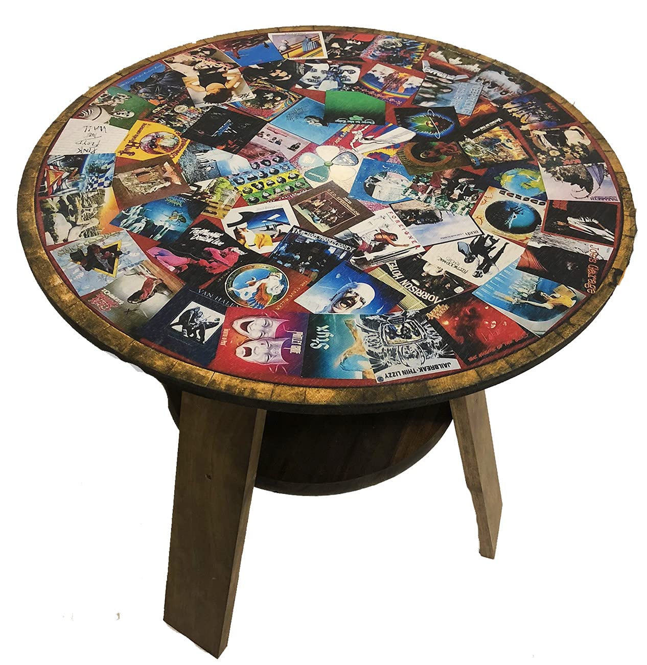 Vintage Rock and Roll Music Side Table - Rustic Wood End Table for Man Cave, Living Room & Music Lover Decor - Perfect for Home Bar, Game Room & Classic Rock Themed Spaces