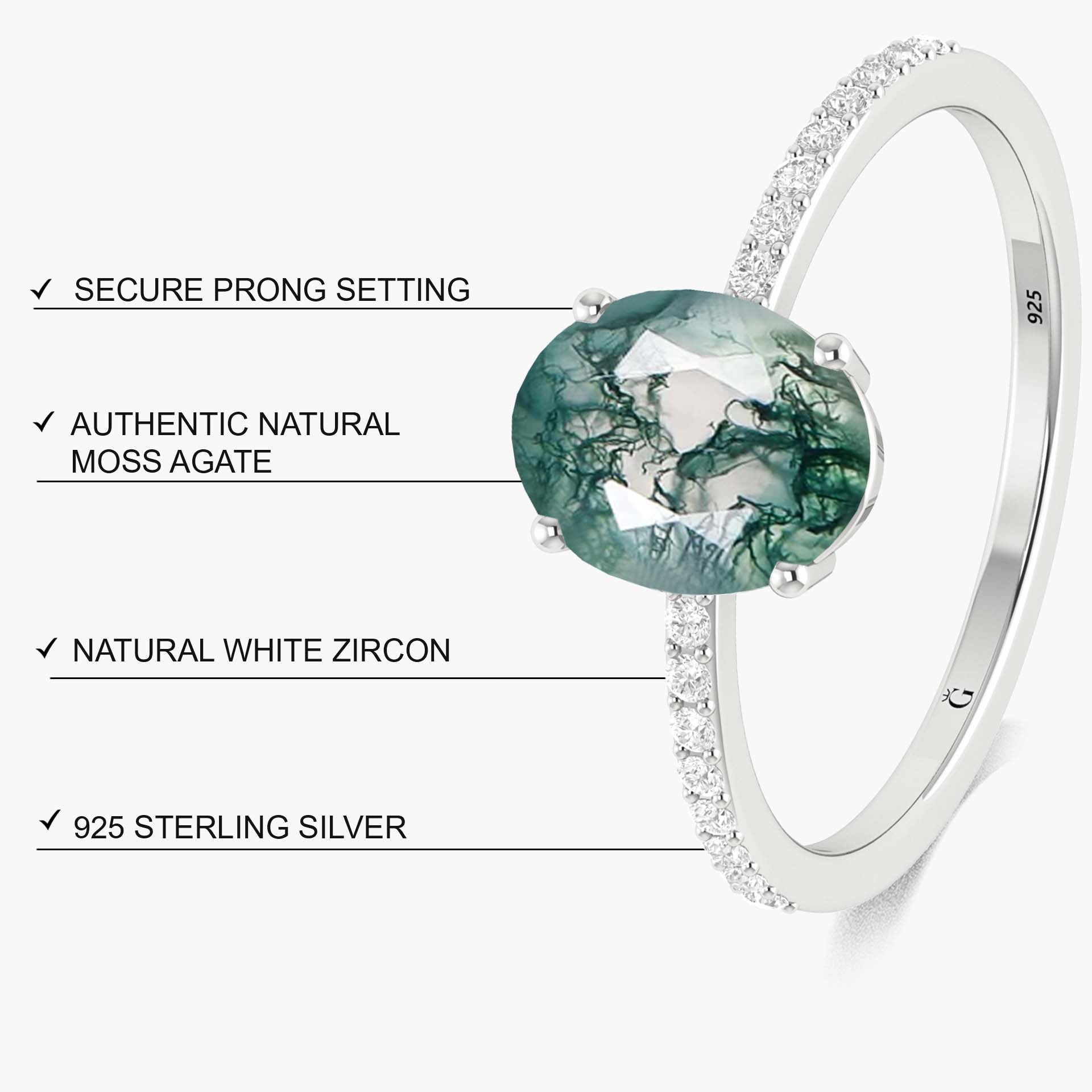 Oval Moss Agate Statement Ring in Gold Vermeil or Sterling Silver - Elegant Nature-Inspired Jewelry for Women, Perfect for Weddings, Parties & Everyday Wear