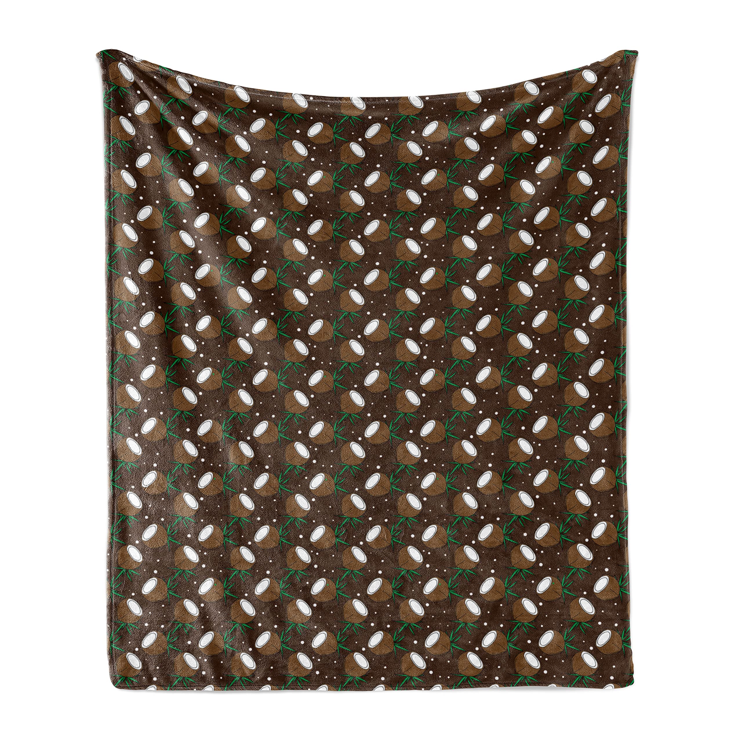 Ambesonne Chocolate Brown Fleece Throw Blanket - Tropical Coconut & Dots Pattern, 50x60 Inch Soft Flannel Couch Cover for Adults | Cozy Home Decor, Perfect for Living Room, Bedroom & Winter Snuggling