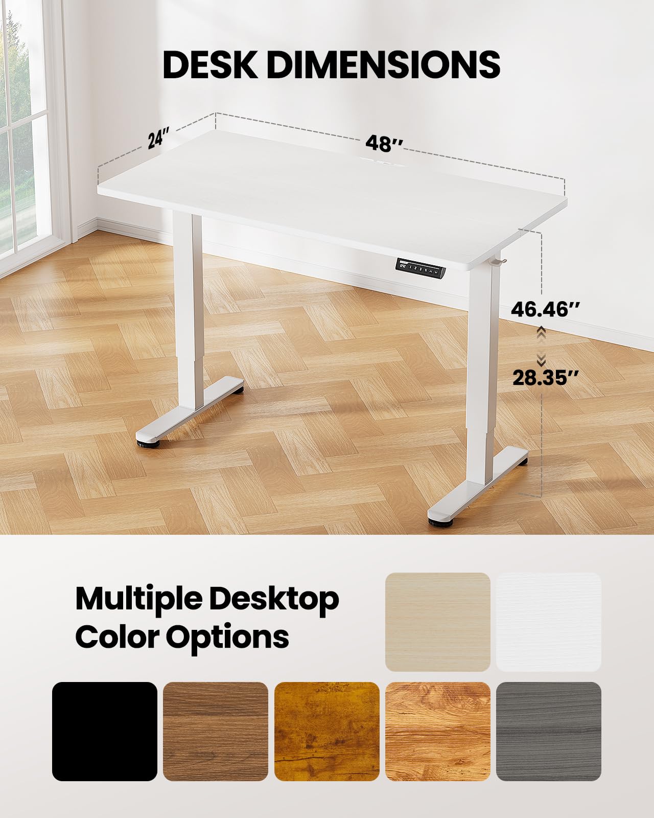 ErGear 48 x 24 Inches Electric Height Adjustable Standing Desk - Memory Preset Sit Stand Home Office Desk with Splice Board (White) | Perfect for Remote Work, Gaming & Study Spaces