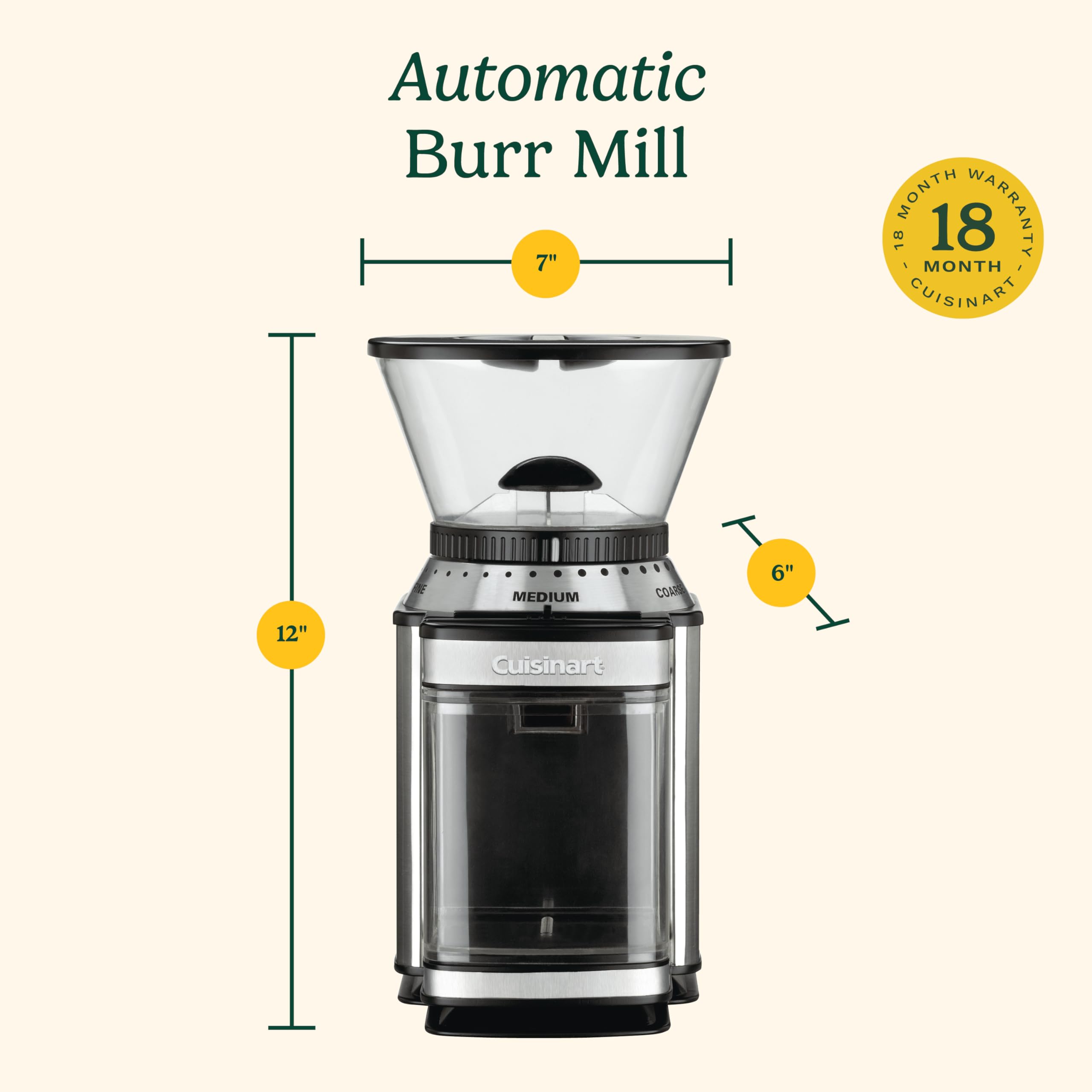CUISINART Electric Coffee Grinder with 18-Position Grind Selector - One-Touch Automatic Burr Grinder for Espresso, French Press & Drip Coffee - Stainless Steel DBM-8P1 - Perfect for Home & Office Use