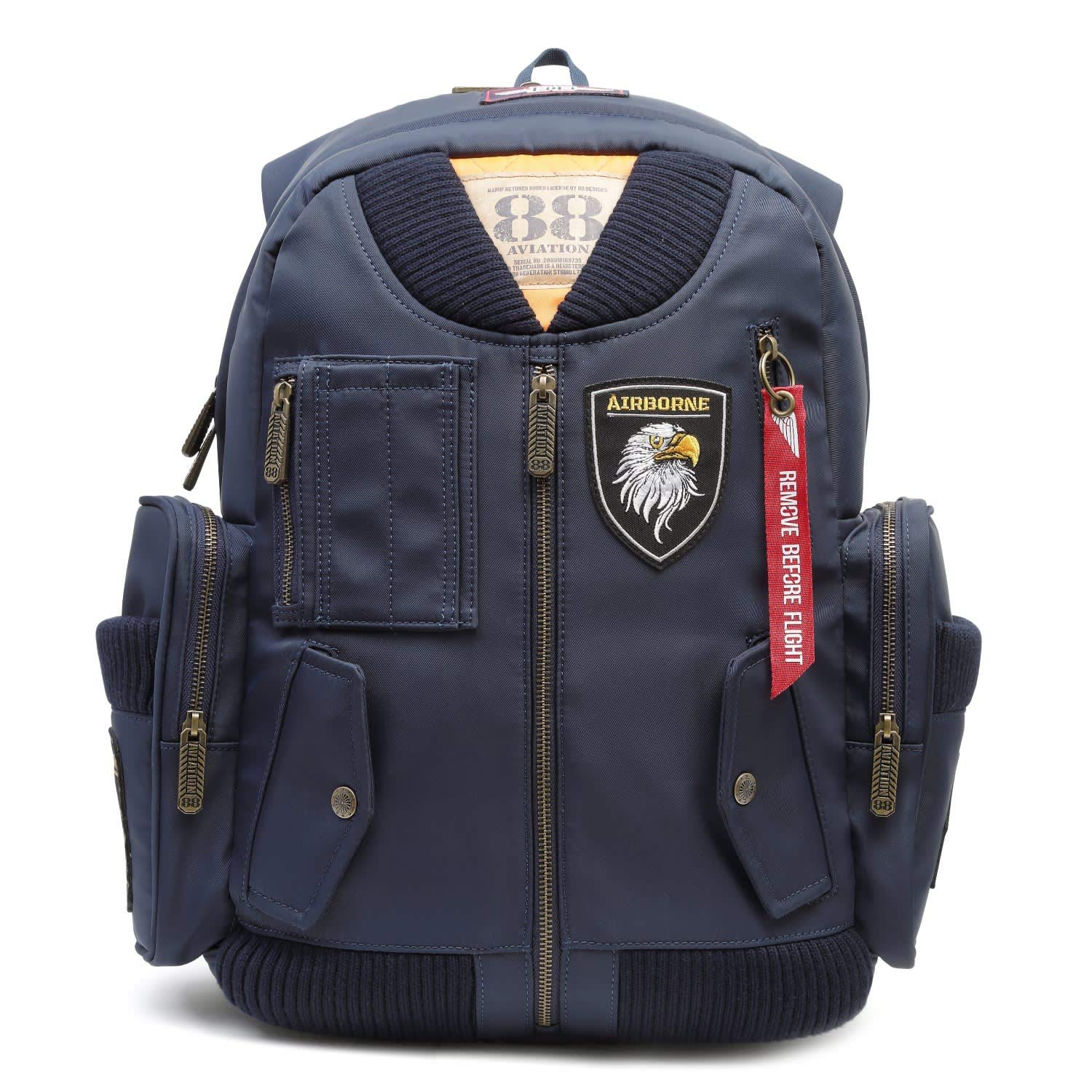 Stylish MA-1 Embroidered Backpack with Multiple Pockets - Navy Airborne Military Design for Travel, Hiking & Daily Commute