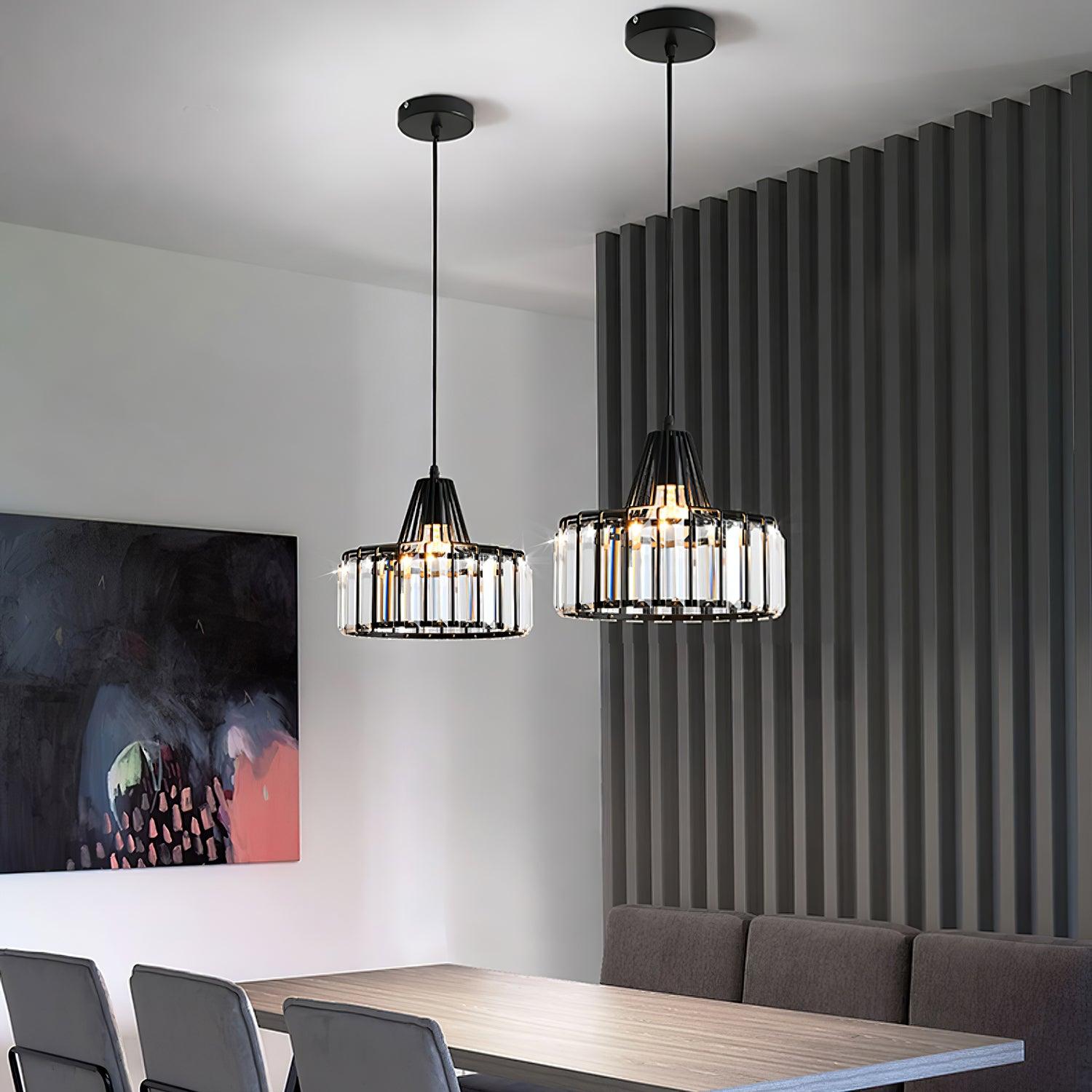 Crystal Drum Pendant Light - Modern Glass Ceiling Chandelier for Dining Room, Living Room & Bedroom Lighting Decor