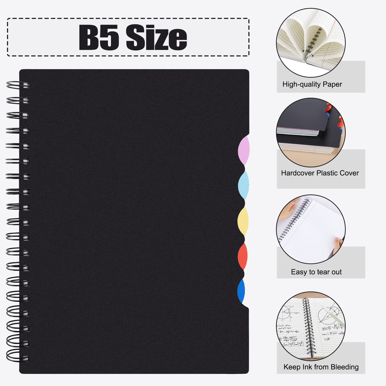 EOOUT 2-Pack Spiral Notebook with Dividers - 290 Pages College Ruled for School & Office Use