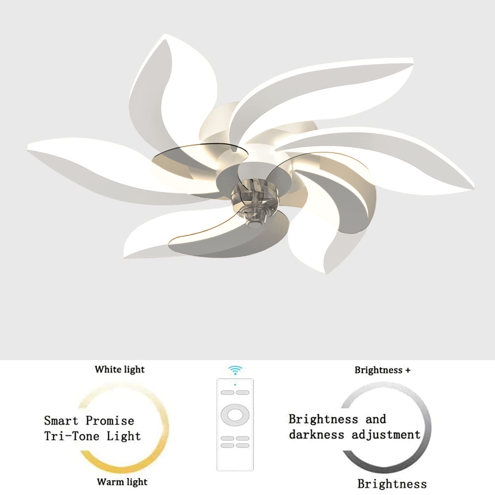**6-Light LED Ceiling Fan with Remote Control - Dimmable Quiet Bedroom Fan & Light Fixture for Dining Room, Living Room, Bedroom - Modern White Design**