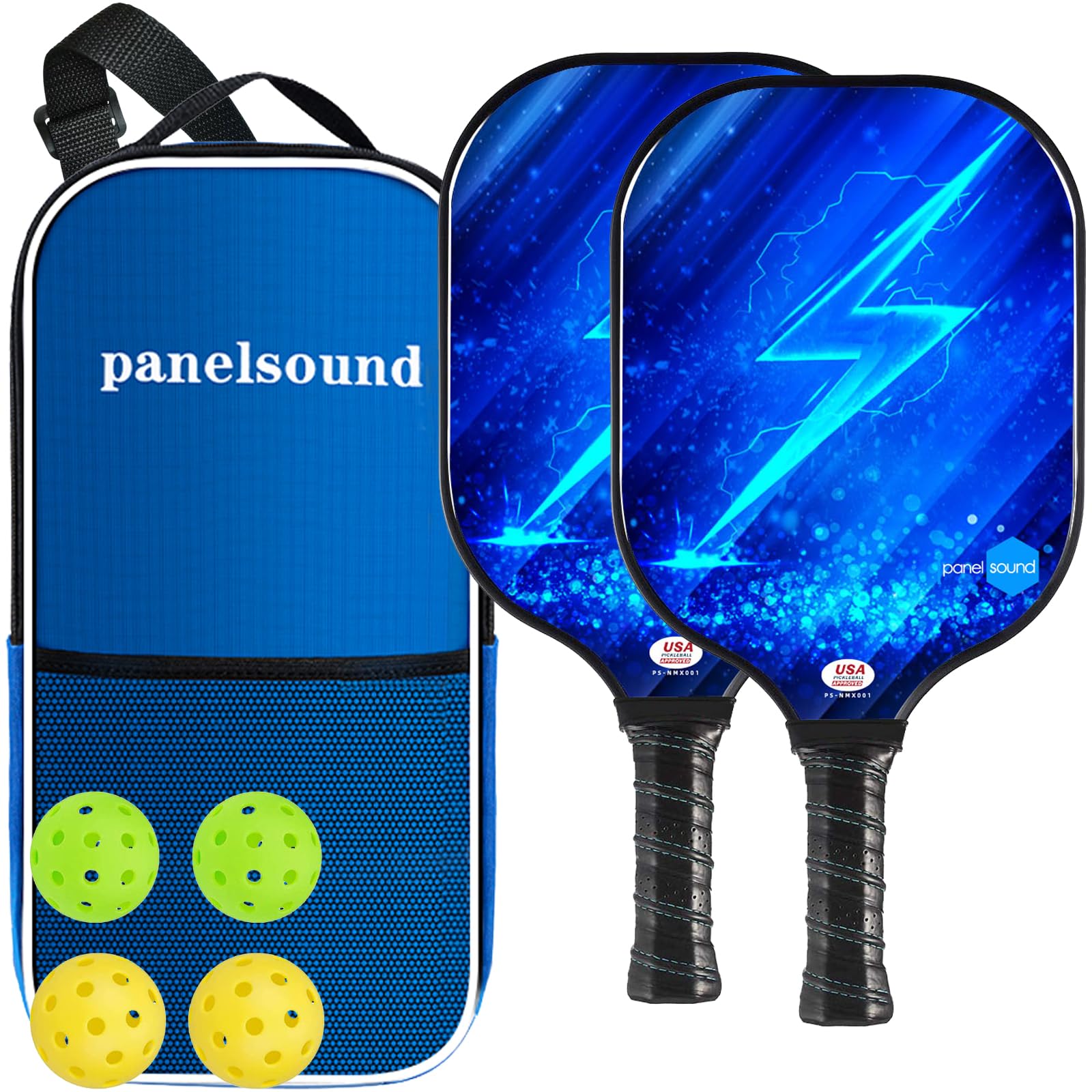 Premium USAPA Approved Pickleball Paddles Set of 2 - Lightweight Fiberglass Paddles with 4 Outdoor Balls for Men & Women - Perfect for Backyard, Court & Tournament Play