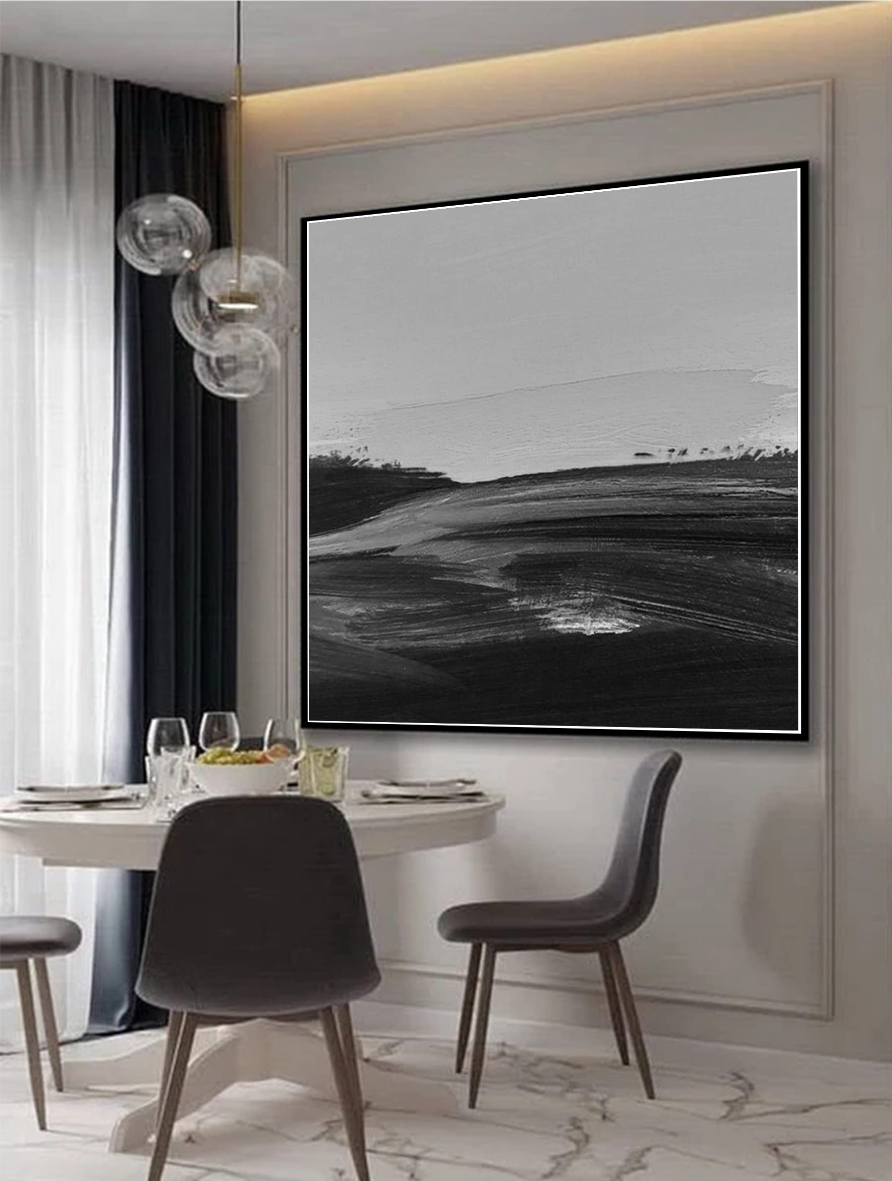 Modern Black and White Abstract 3D Textured Wall Art Painting - 40x40 Inches Minimalist Home Decor for Living Room, Bedroom & Office