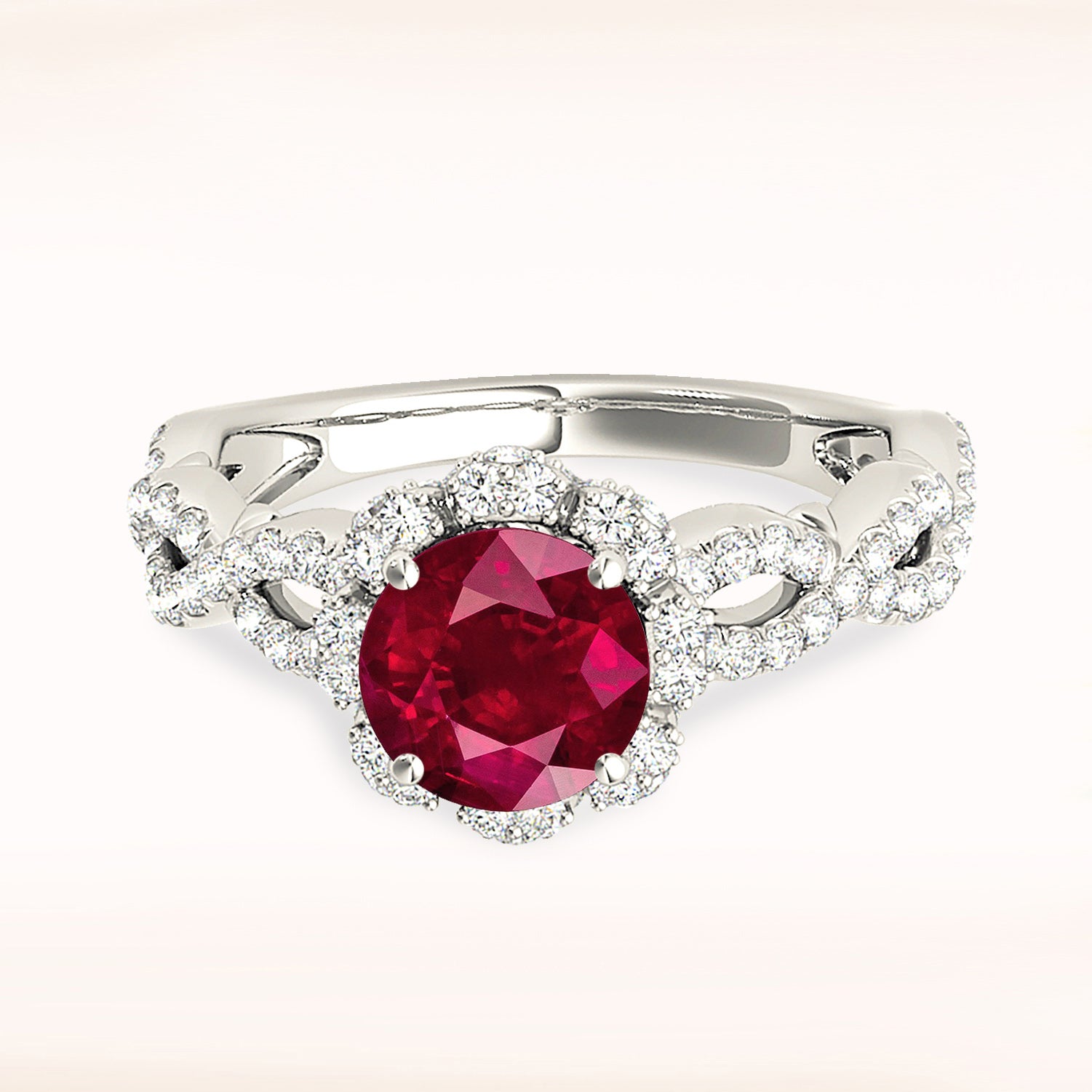 1.35 Carat Genuine Ruby Engagement Ring with Floral Halo & Diamond Braided Band - Perfect for Weddings, Anniversaries & Special Occasions
