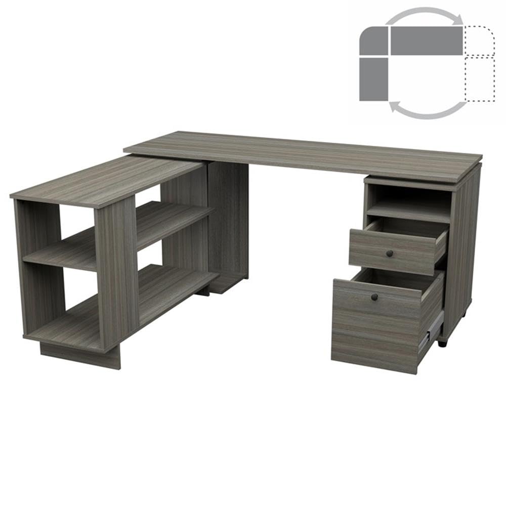 Inval America L-Shaped Reversible Computer Desk - Engineered Wood Home Office Desk in Gray | Space-Saving Corner Desk for Small Office, Gaming & Study Room