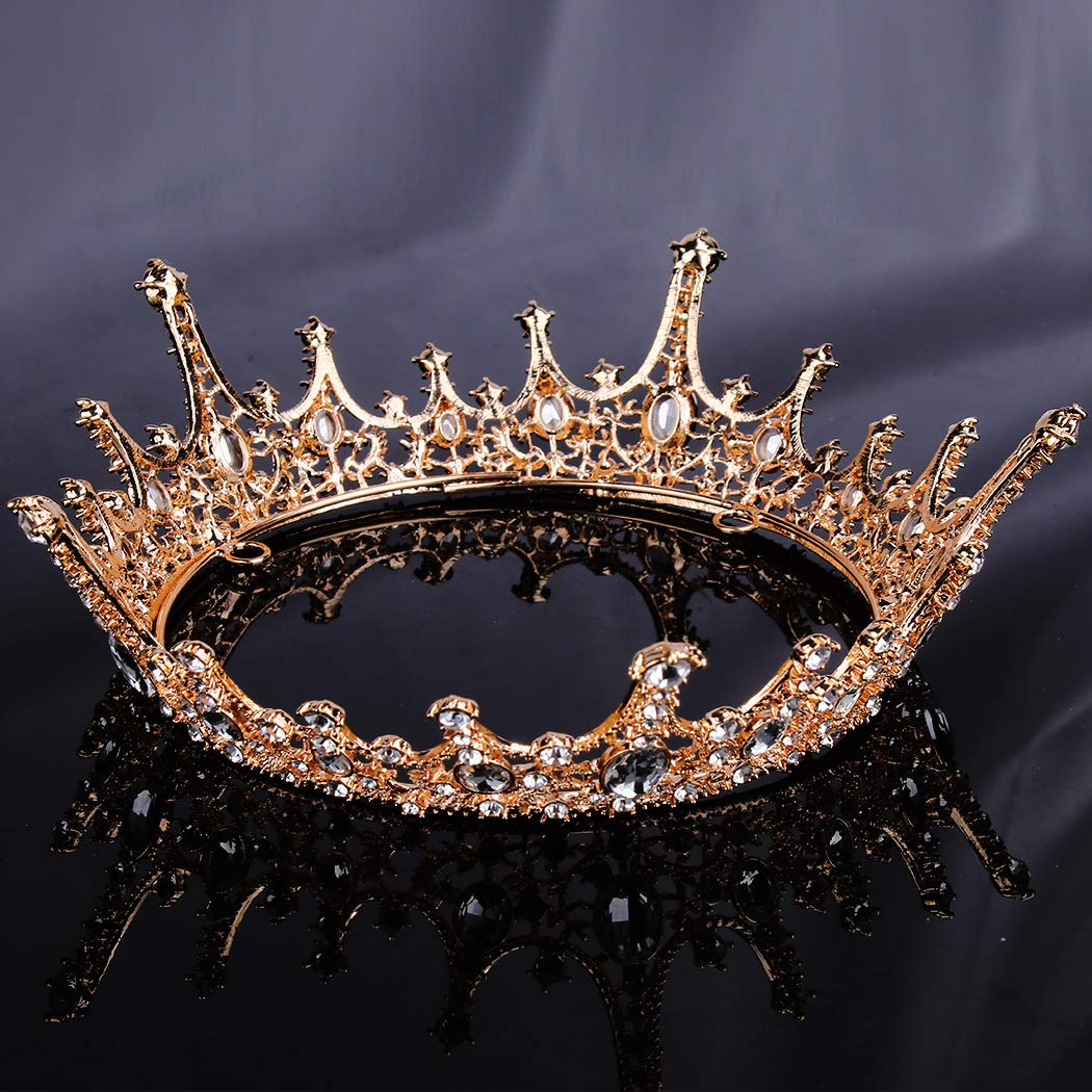 Gold Queen Crown & Tiara Set for Women & Girls - Elegant Hair Accessories for Birthday, Wedding, Prom, Bridal Party, Pageant, Photography, Halloween & Christmas (Perfect for Princess Costumes & Special Occasions)