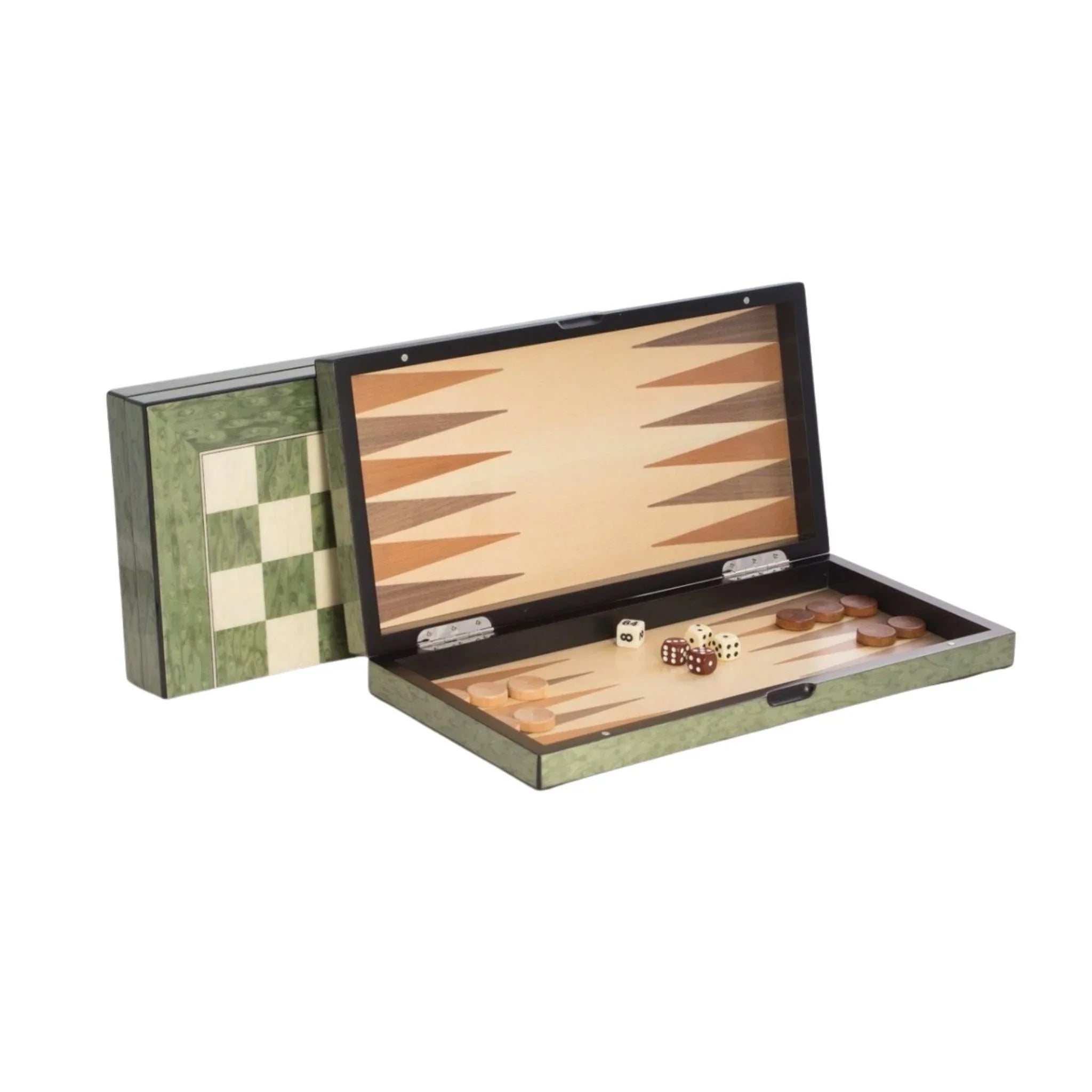 Premium Green Lacquer Backgammon and Chess Set - 2-in-1 Classic Board Game for Adults & Kids - Perfect for Family Game Nights, Travel, and Home Decor