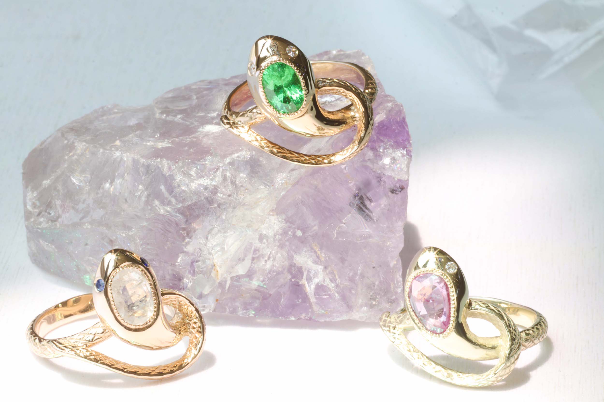 Rose Ophidia Ring - 14K Gold Plated Rose Cut Pink Sapphire Jewelry for Women, Elegant Gift for Anniversary, Valentine's Day & Special Occasions
