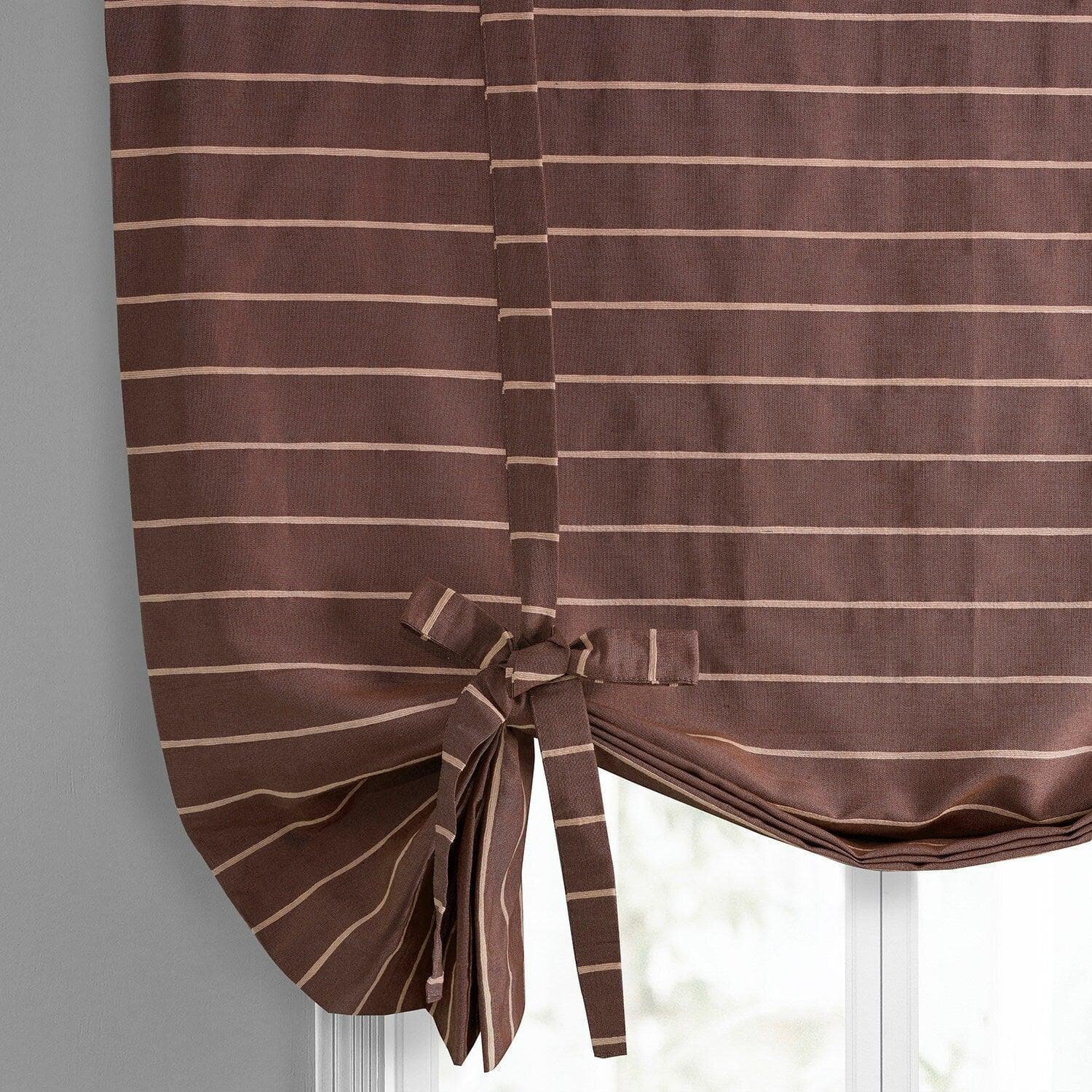 Red Striped Handwoven Cotton Blackout Window Shade - Room Darkening Tie-Up Curtain for Bedroom, Nursery & Home Decor