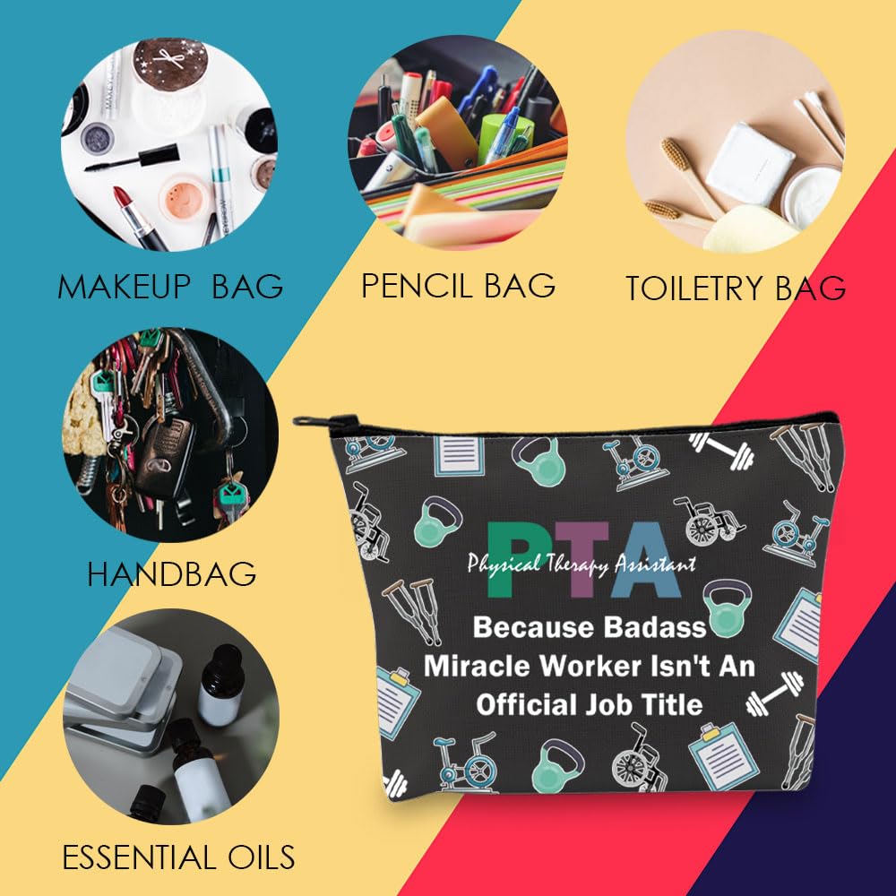 PTA Cosmetic Makeup Bag - Perfect Physical Therapy Assistant Gift for Graduation & Appreciation (Black) - Ideal for Work, Travel & Daily Essentials Organization