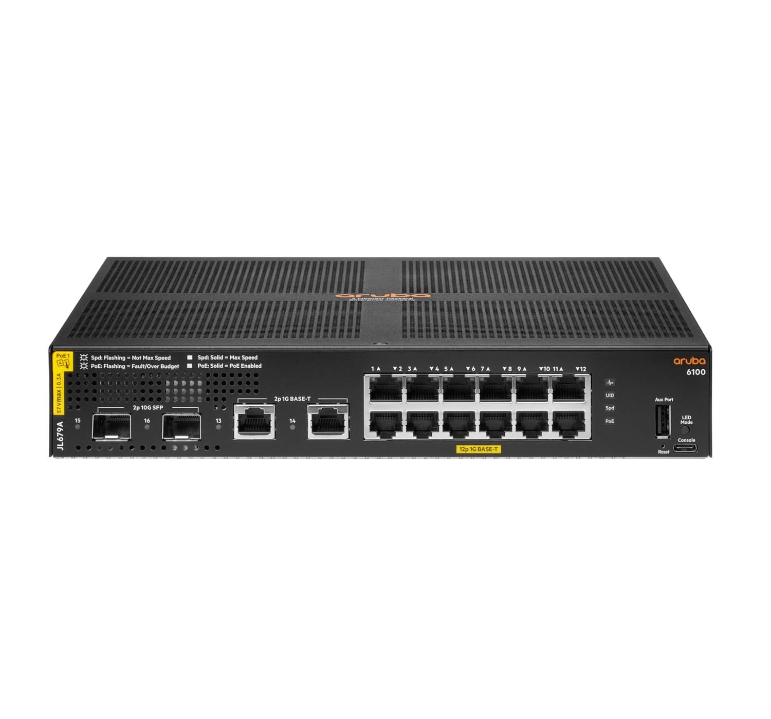 Aruba 6100 12G Class4 PoE Switch | 2G/2SFP+ Ports | 139W L3 Managed Gigabit Ethernet (10/100/1000) | 1U Rackmount Black | JL679A#ACC | Ideal for Office Networks, Data Centers & Enterprise IT Infrastructure