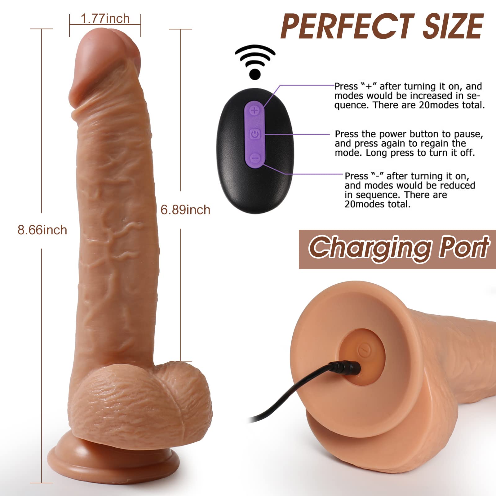 OHYER 8.46 Inch Realistic Dildo Vibrator - 10 Powerful Vibration Modes, Suction Cup & Remote Control for G Spot & Anal Stimulation | Adult Sex Toy for Women & Couples | Perfect for Solo Play, Partner Fun & BDSM Exploration